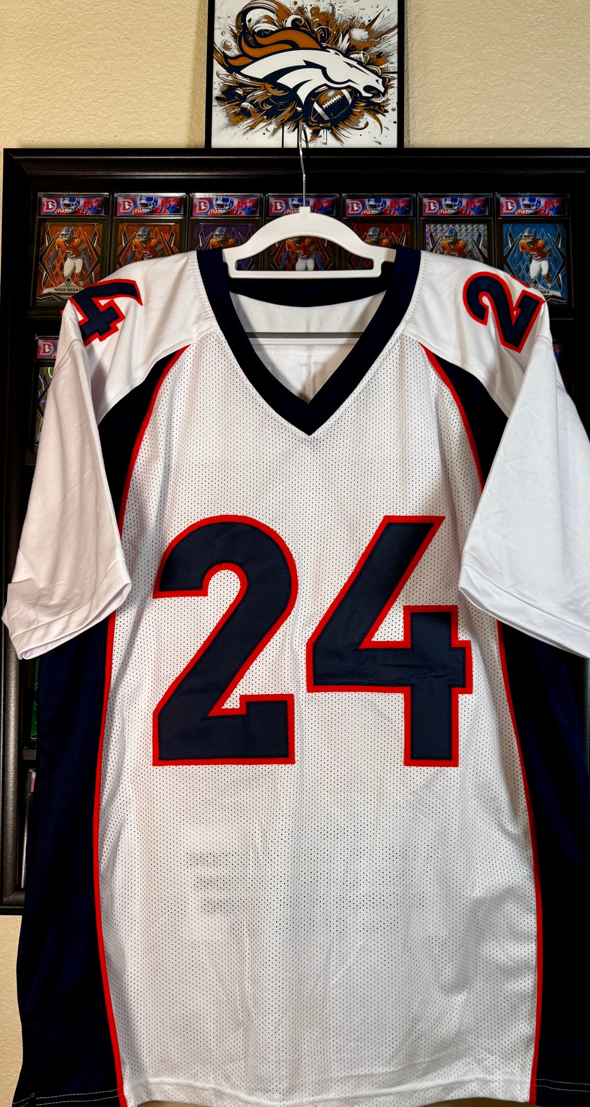 Champ Bailey Autographed Custom Denver Broncos Stat Jersey, Beckett SOA