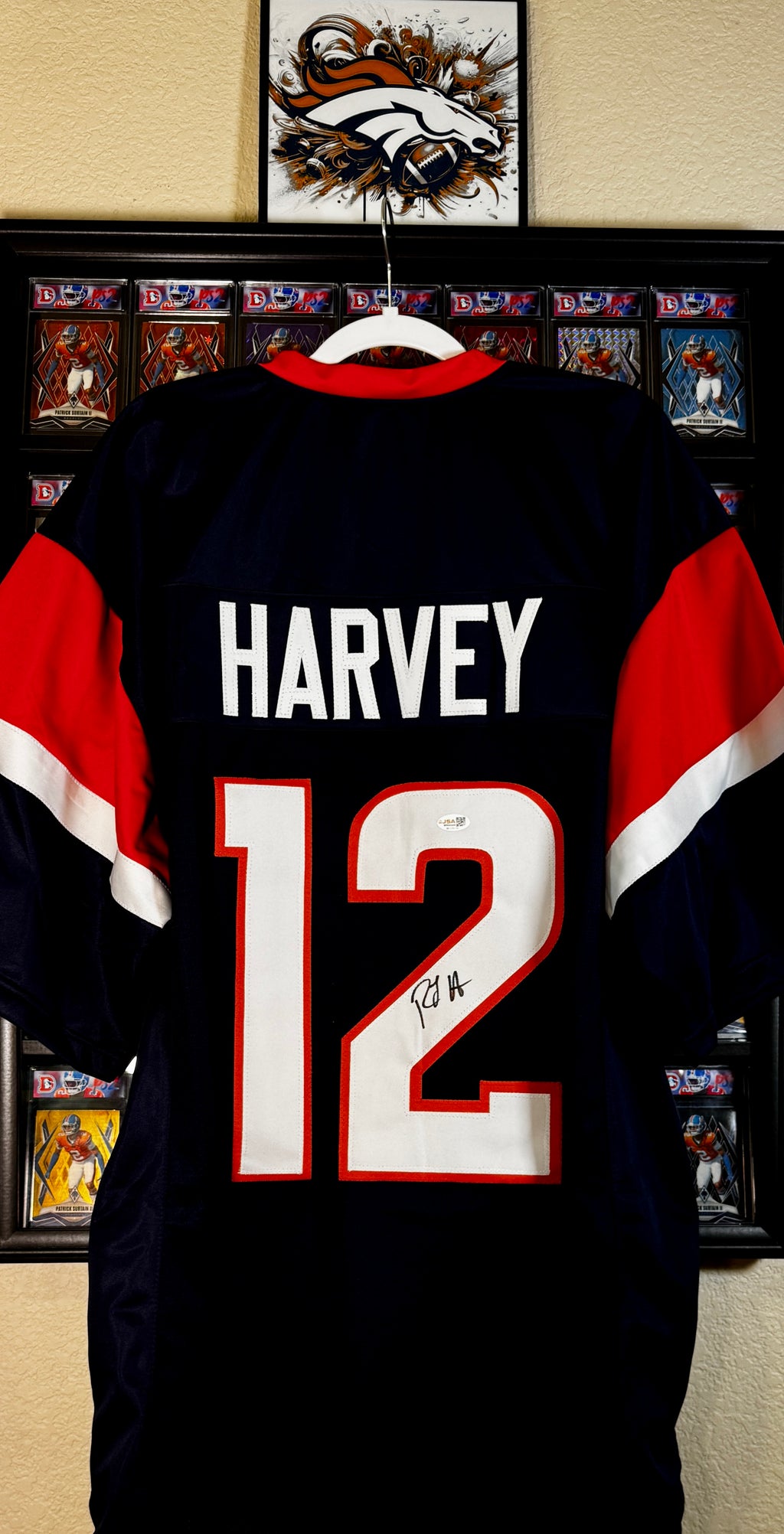 RJ Harvey Autographed Custom Denver Broncos Jersey, JSA SOA