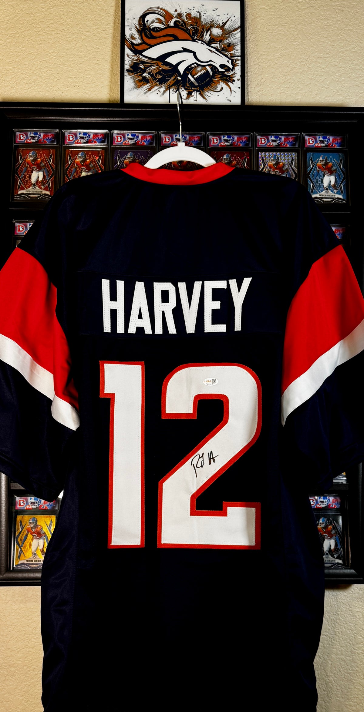 RJ Harvey Autographed Custom Denver Broncos Jersey, JSA SOA