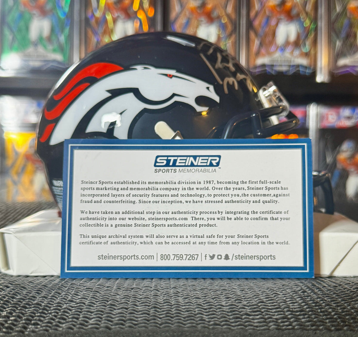 Peyton Manning Autographed Denver Broncos Mini Helmet, Steiner SOA