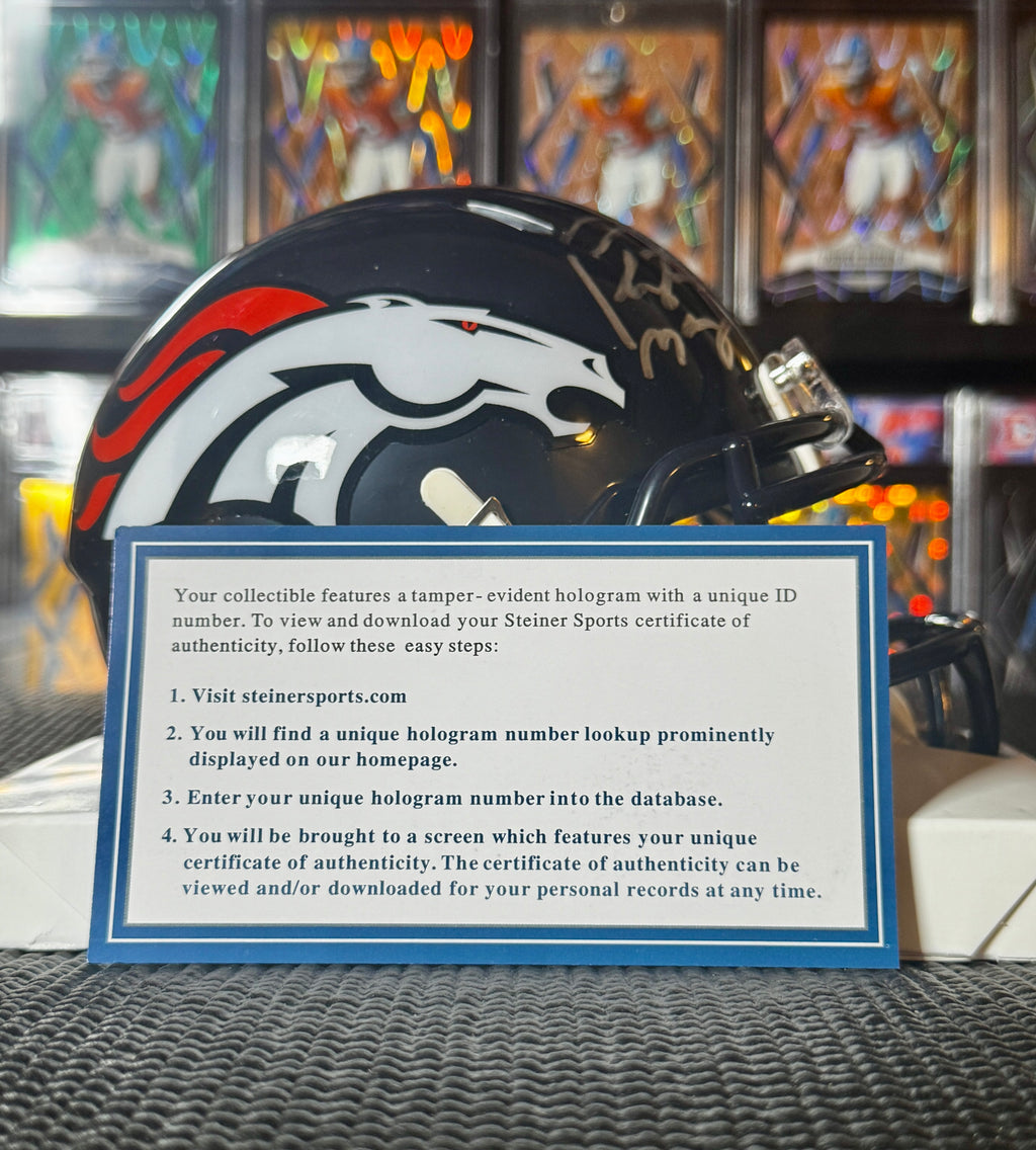 Peyton Manning Autographed Denver Broncos Mini Helmet, Steiner SOA