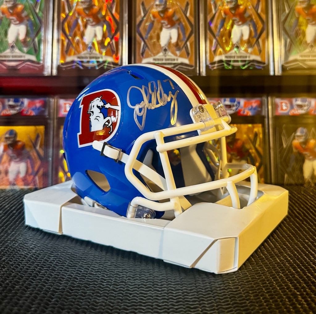 John Elway Autographed Denver Broncos Throwback Mini Helmet, Elway Hologram