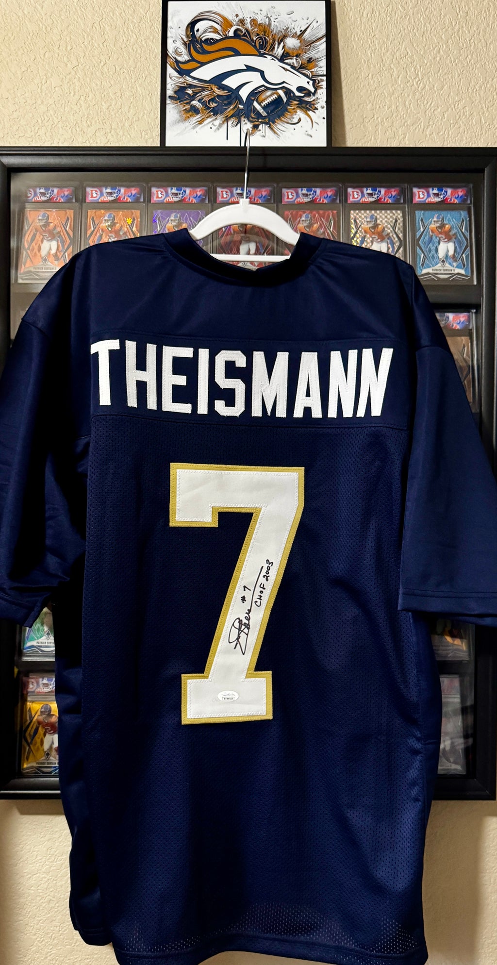 Joe Theismann Autographed Custom Notre Dame Jersey, Inscribed "CHOF 2003", JSA SOA
