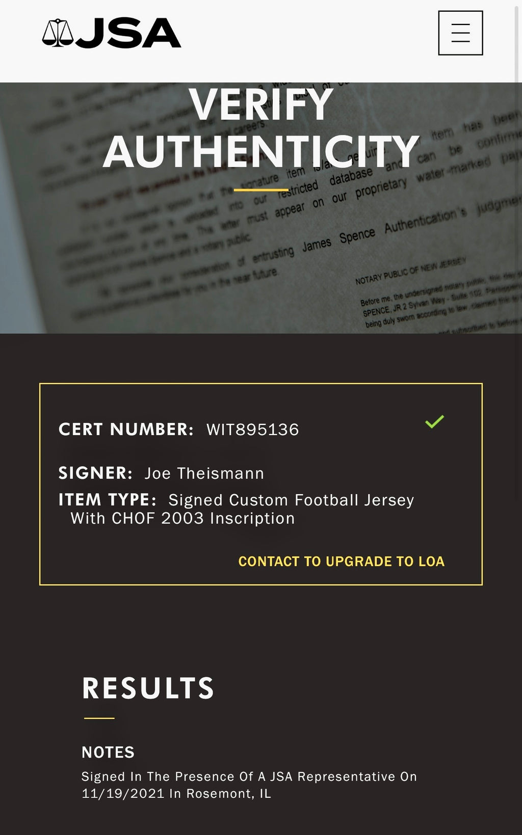 Joe Theismann Autographed Custom Notre Dame Jersey, Inscribed "CHOF 2003", JSA SOA