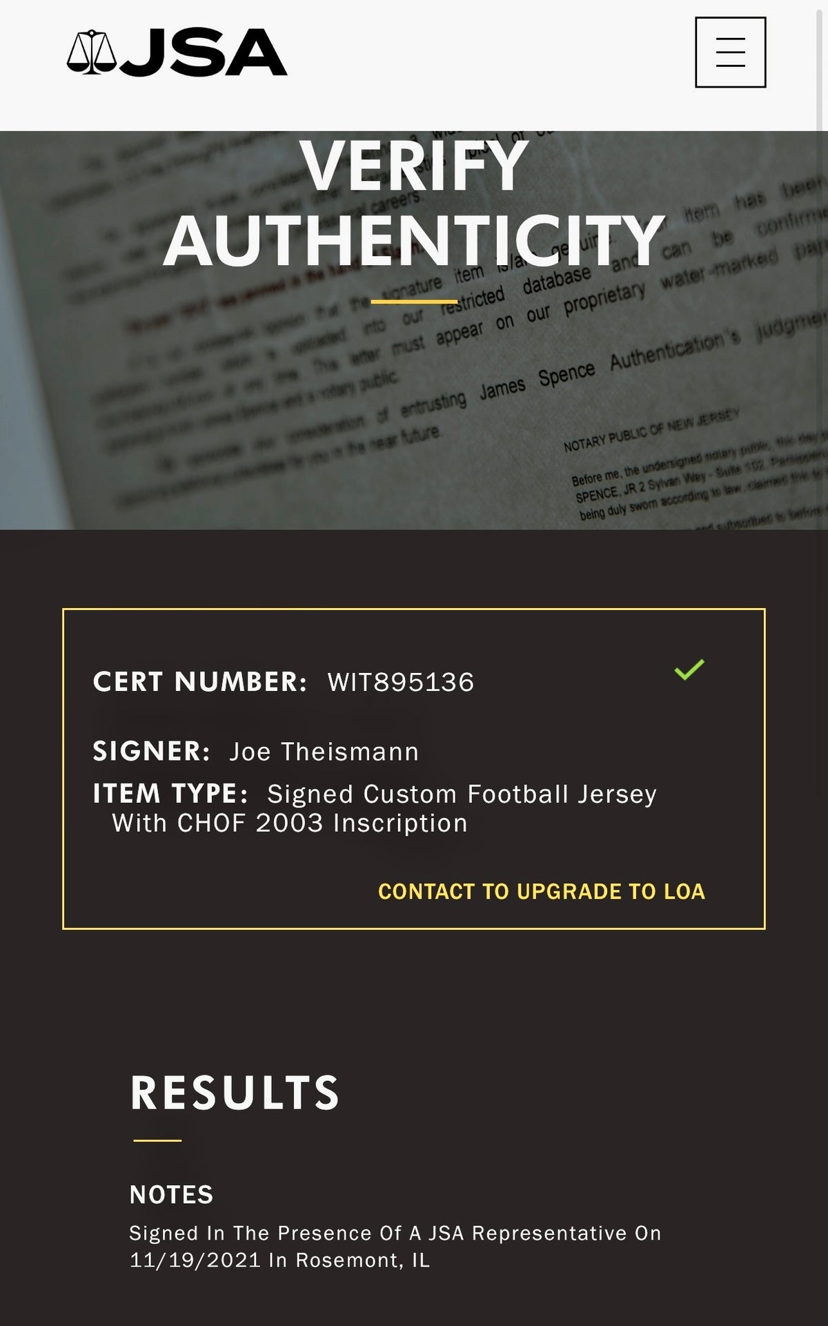 Joe Theismann Autographed Custom Notre Dame Jersey, Inscribed "CHOF 2003", JSA SOA
