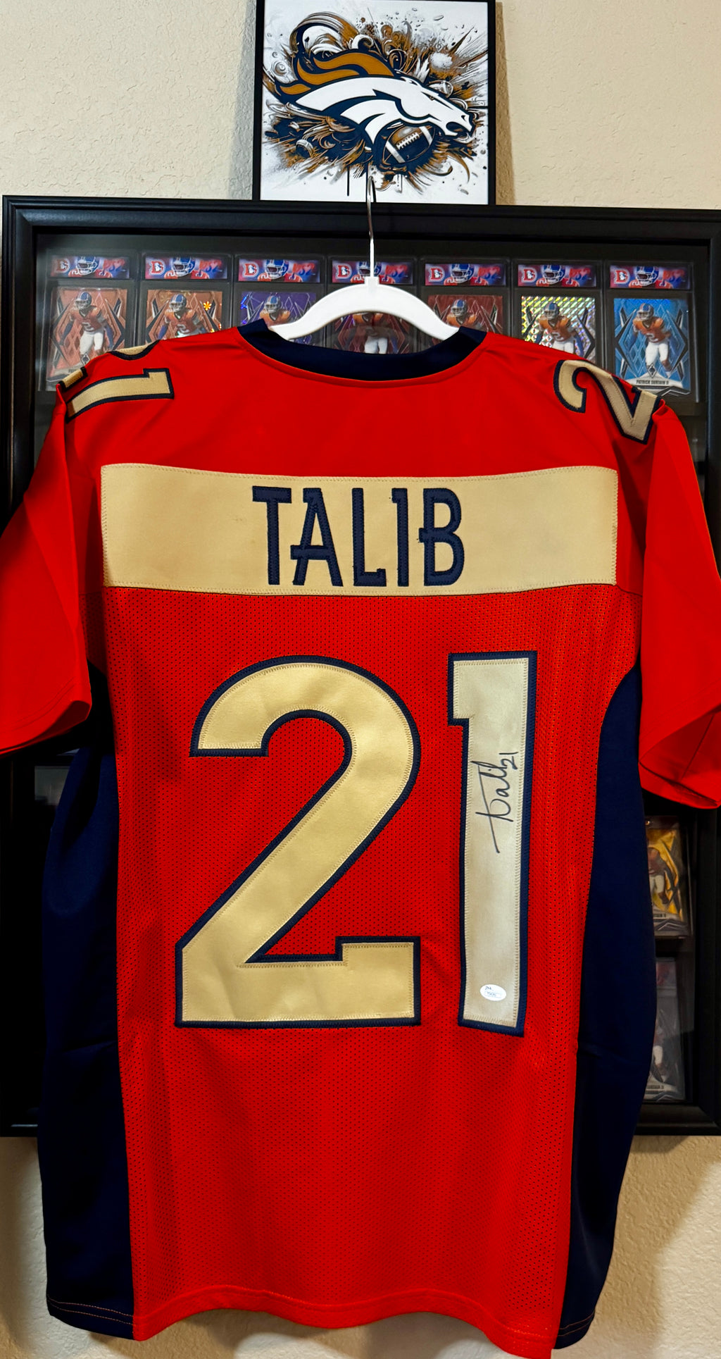 Aqib Talib Autographed Custom Gold Denver Broncos Jersey, JSA SOA