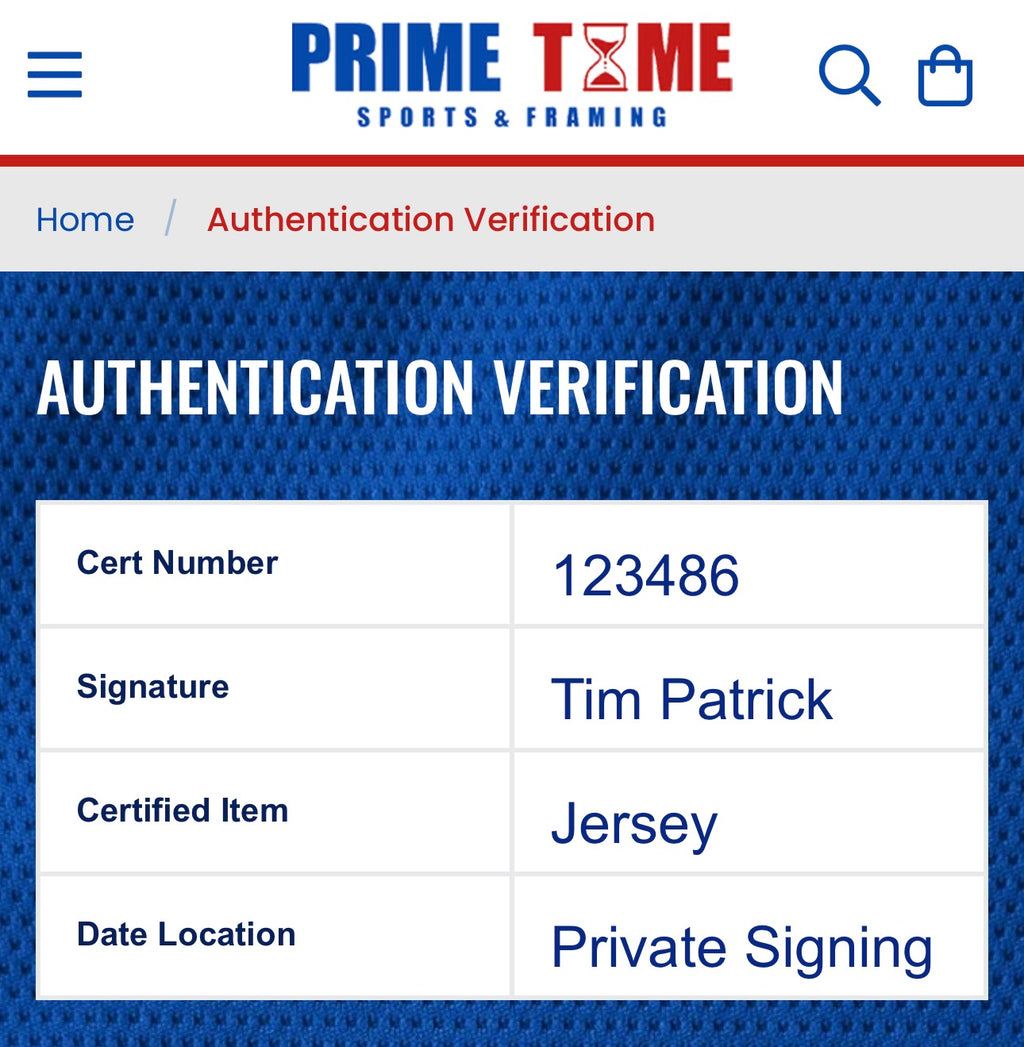 Tim Patrick Autographed Custom Broncos Jersey, Prime Time SOA