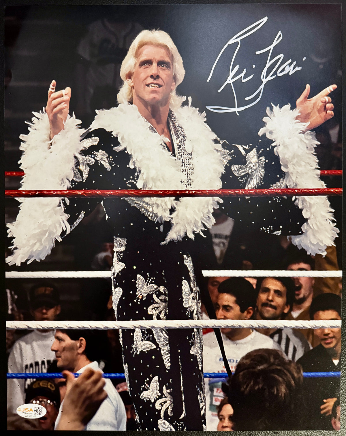 Rick Flair Autographed 11 x 14 Photo, JSA SOA (Crease in upper right Corner)