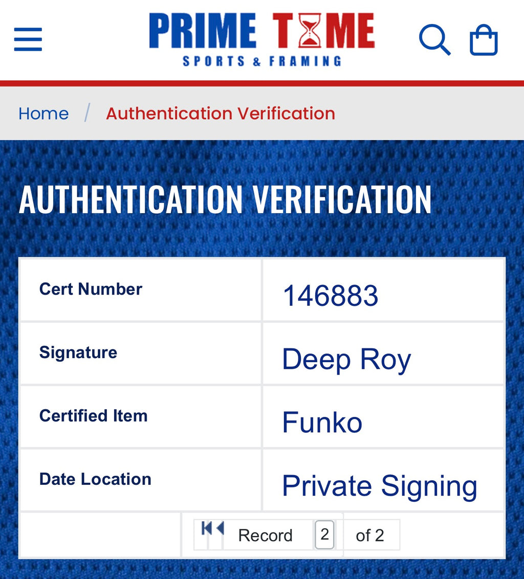 Deep Roy Autographed Yoda Funko, Prime Time SOA