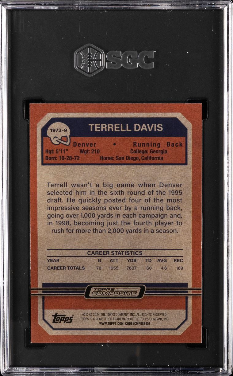 2023 TOPPS CHROME 73' TOPPS DESIGN GOLD REFRACTOR #1973-9 TERRELL DAVIS SGC 9