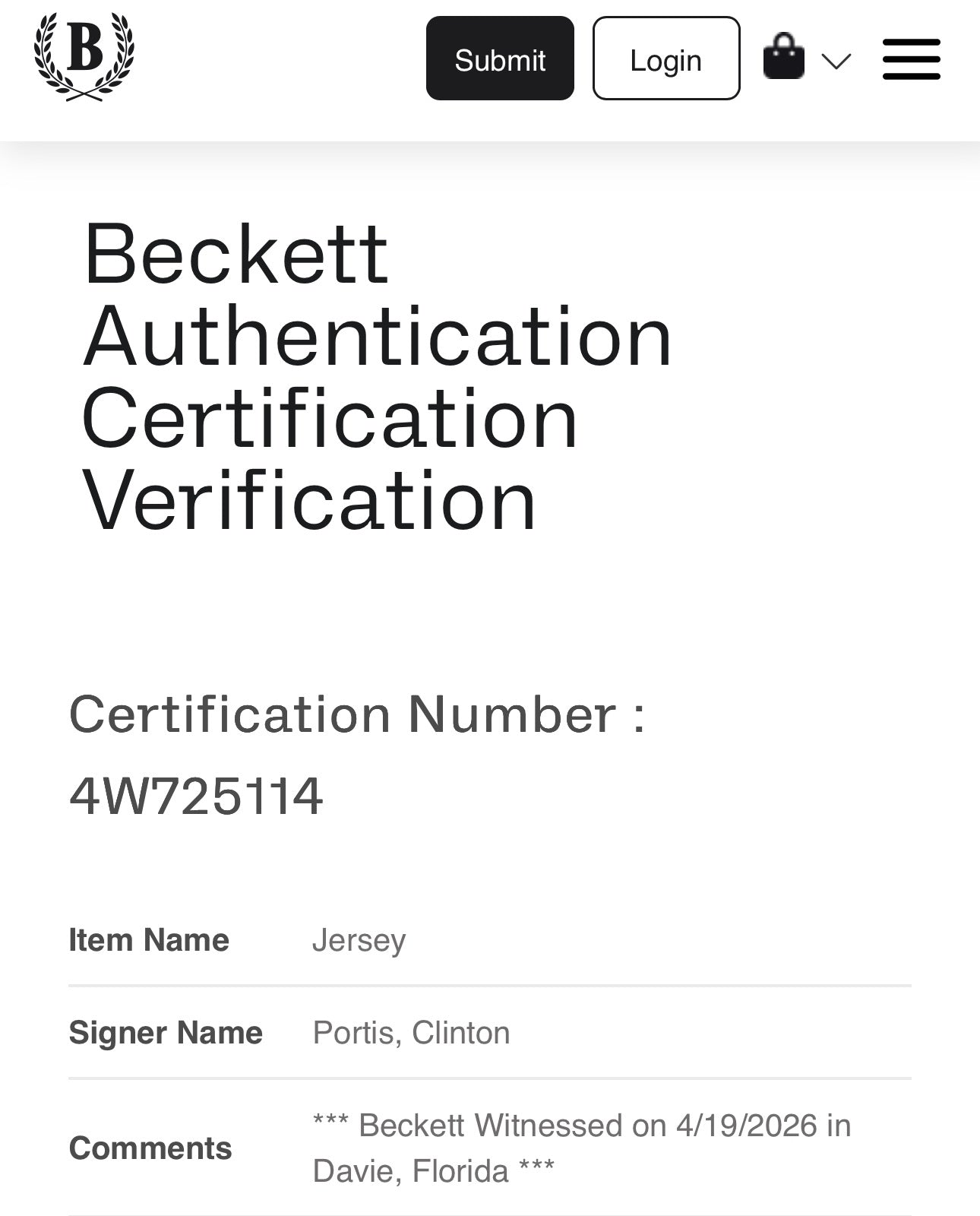 Clinton Portis Autographed XL Denver Player Jersey For Framing – Beckett SOA