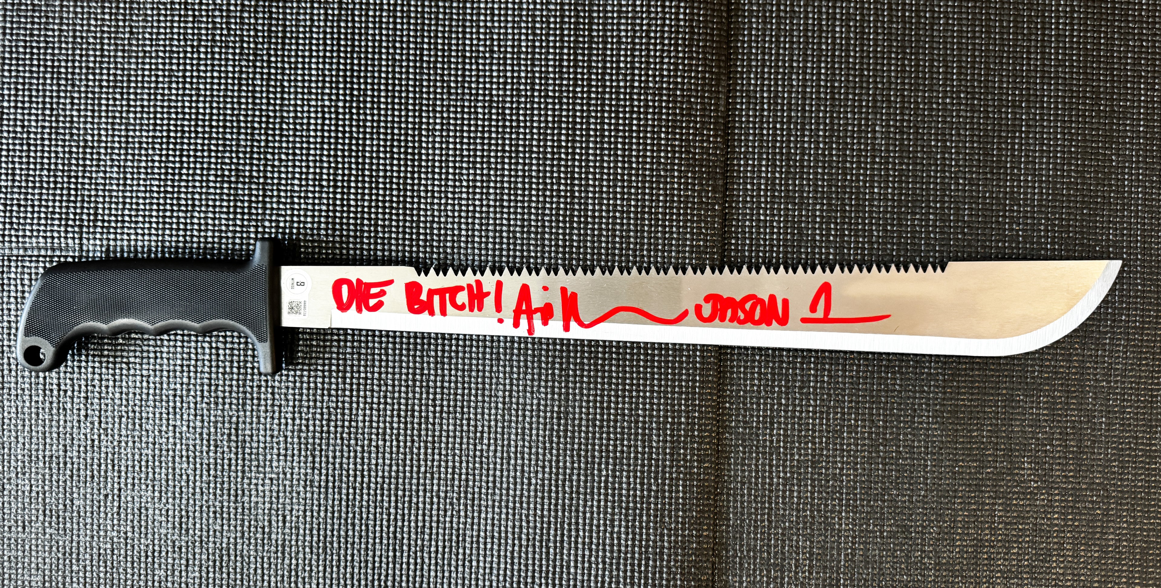 Friday the 13th Jason Ari Lehman Autographed Machete with inscription Beckett/W "Die Bitch Red Ink"