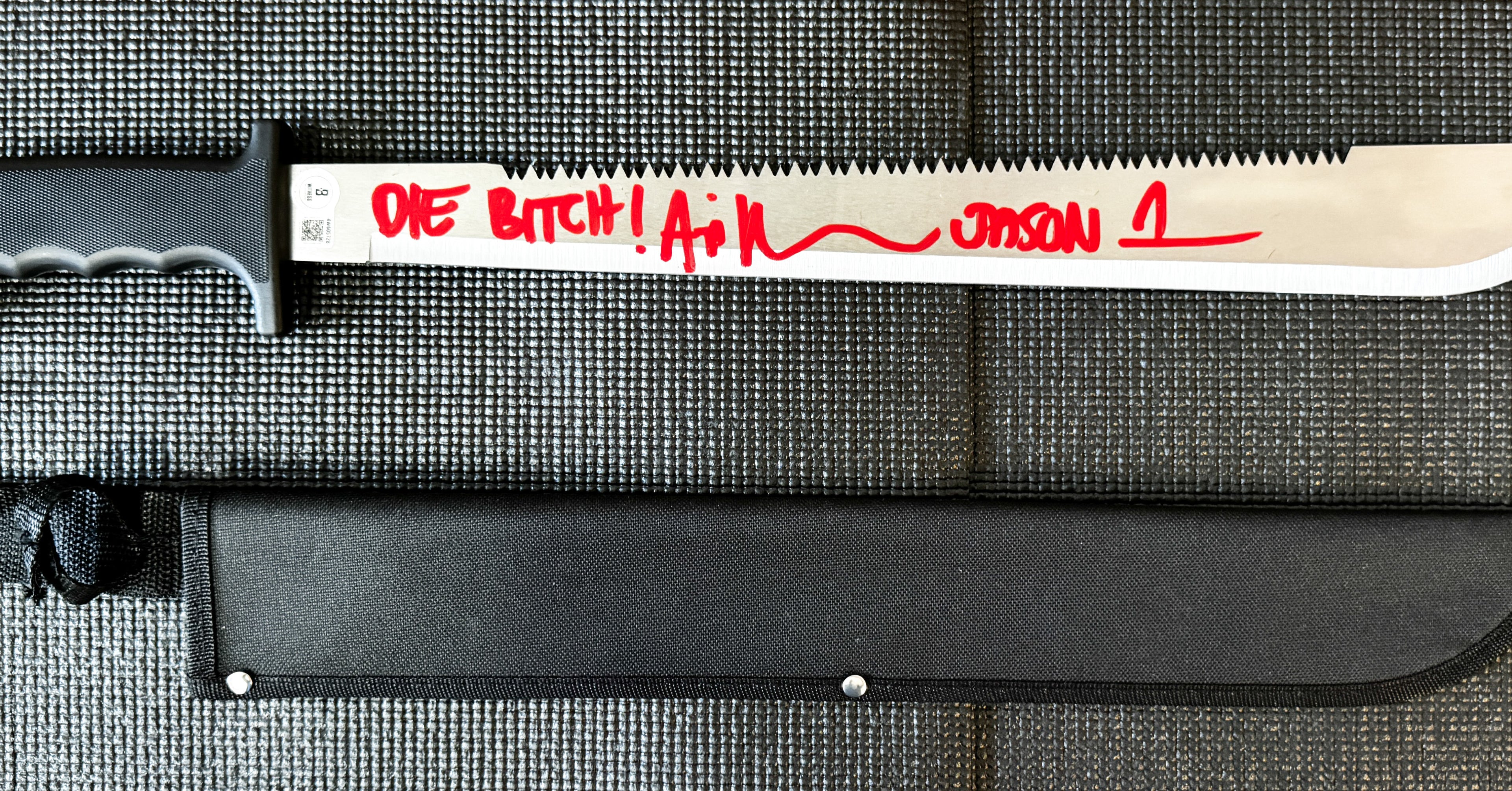 Friday the 13th Jason Ari Lehman Autographed Machete with inscription Beckett/W "Die Bitch Red Ink"