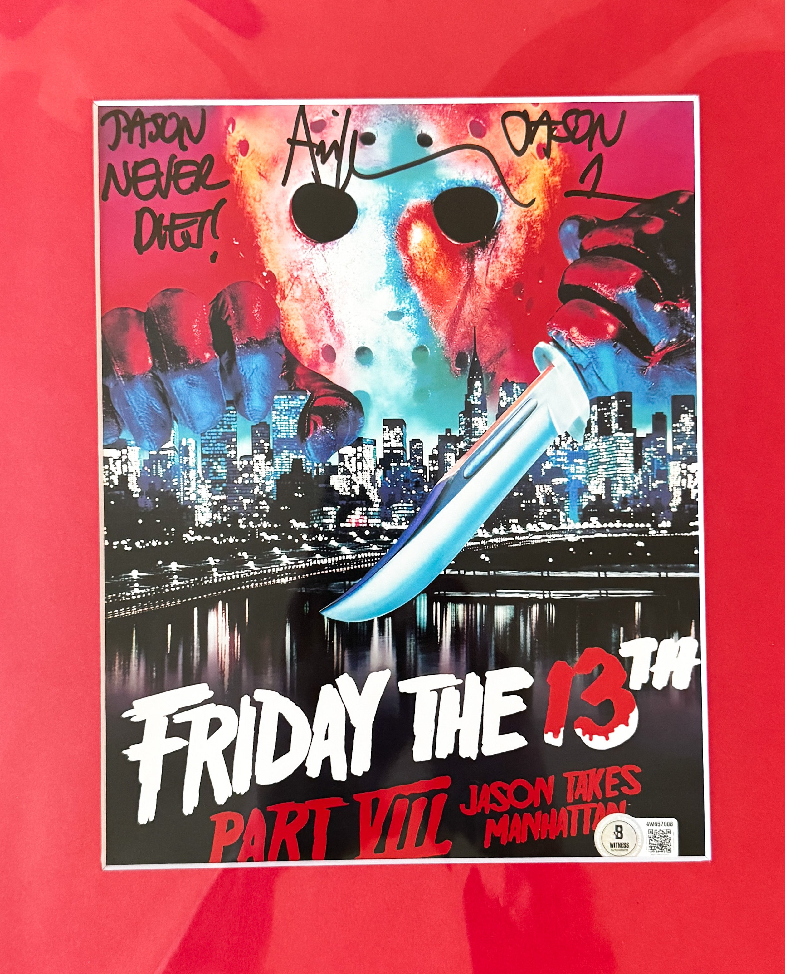 Friday the 13th Ari Lehman Autographed 8x10 Photo - "Jason Never Dies" Black Ink, Part VIII W/ Red Matting Beckett/W