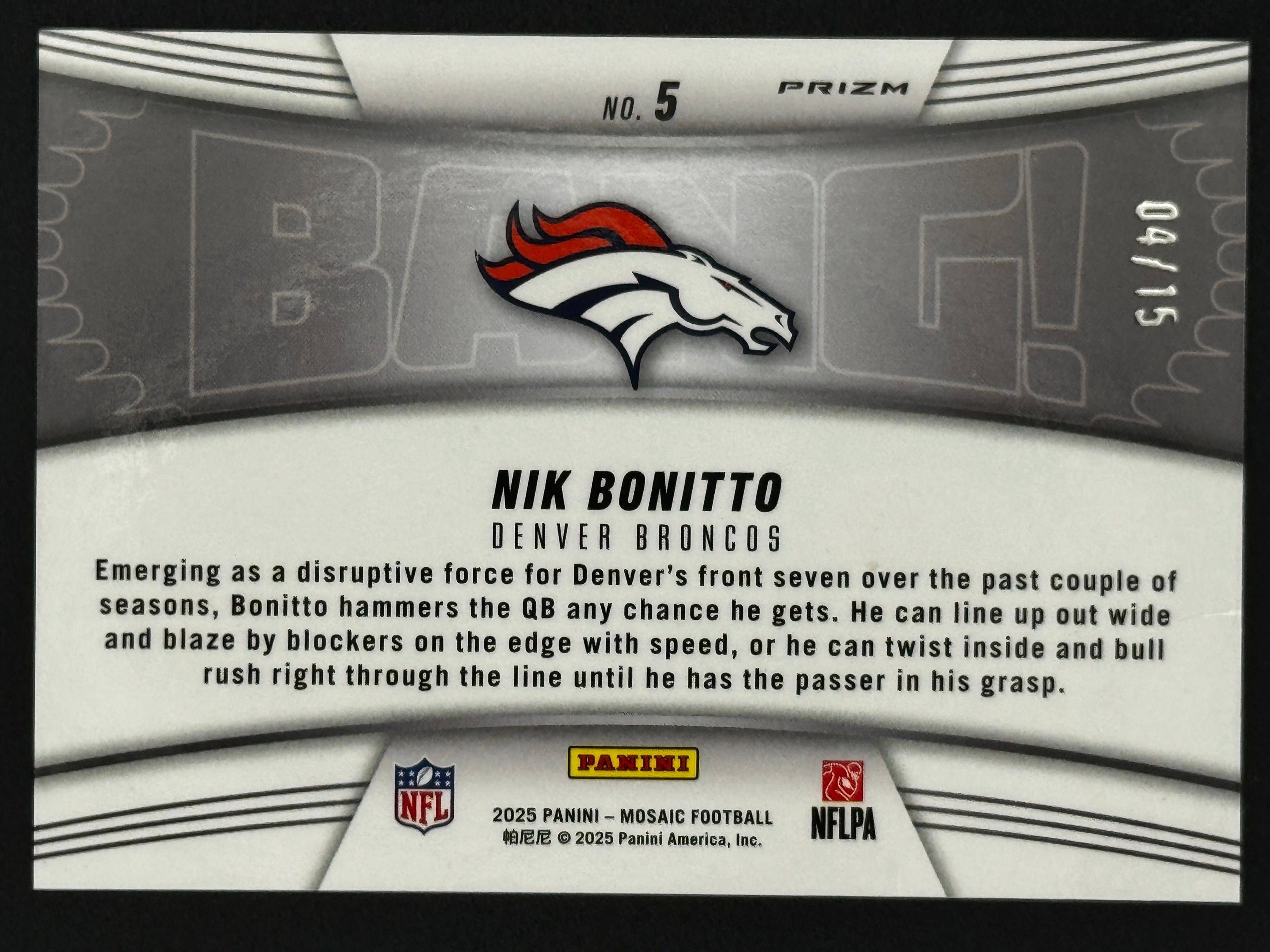 2025 Panini Mosaic BANG! #5 Nik Bonitto – Complete 9-Card Parallel Rainbow Set
