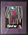 Friday the 13th Ari Lehman Autographed 8x10 Photo - "Jason Never Dies" Purple Ink, Cabin W/ Purple Matting Beckett/W