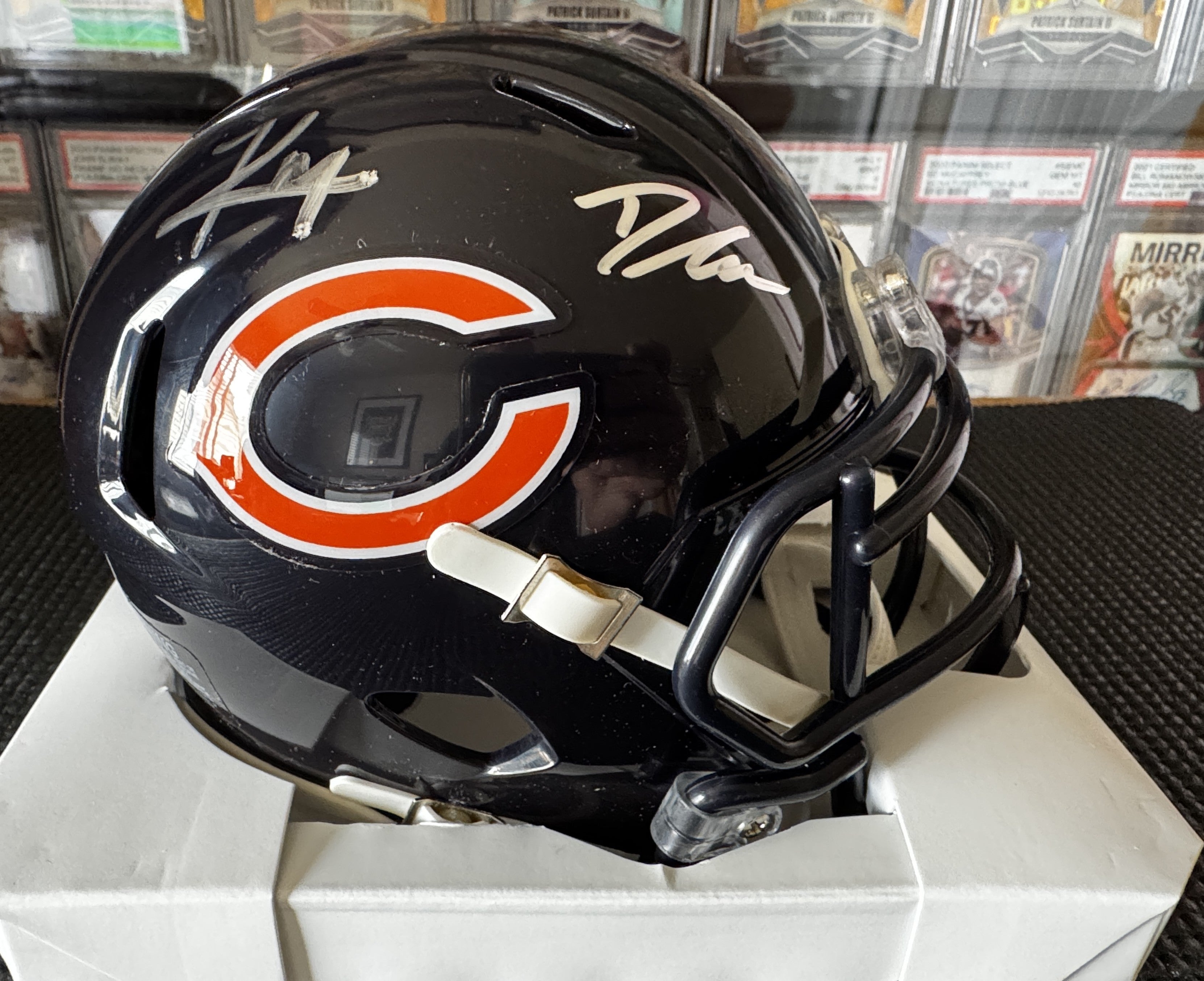 Kyle Monangai & D'Andre Swift Dual Signed Chicago Bears Mini Helmet – JSA