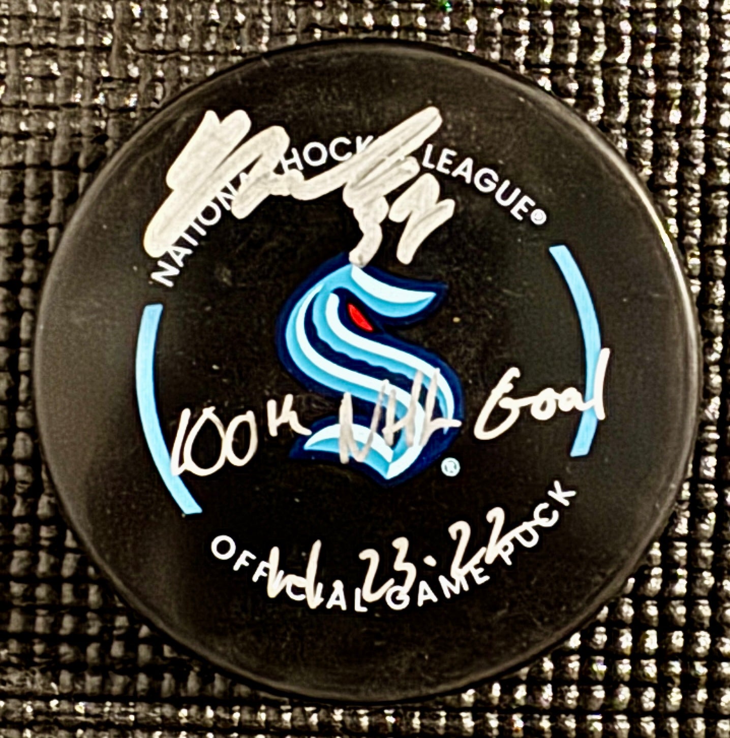 Yanni Gourde Seattle Kraken Signed Official NHL Game Puck 100th Goal 4-22-23 Fanatics/W