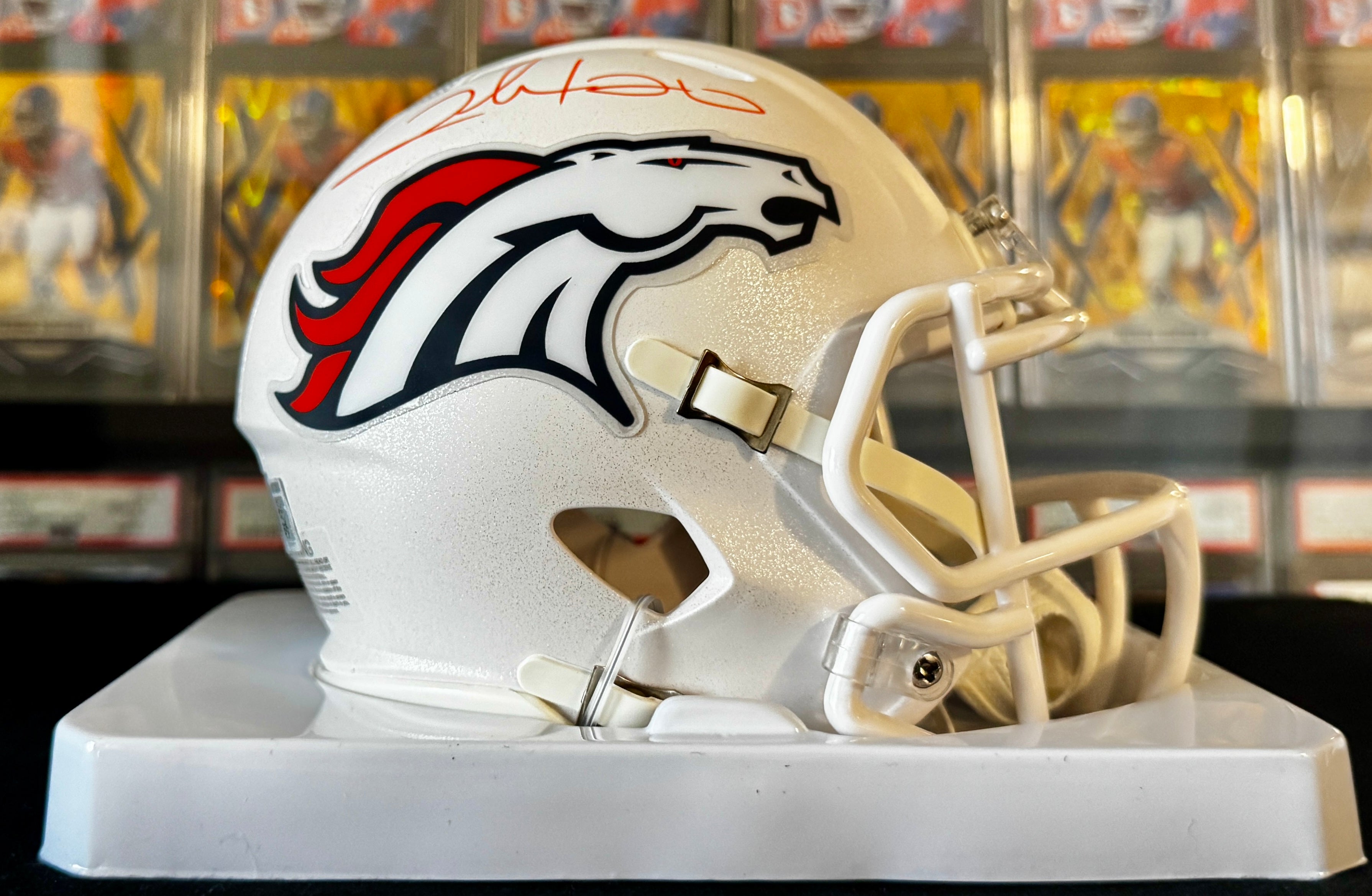 Clinton Portis Autographed Denver Broncos White Mini Helmet, Beckett Witnessed COA