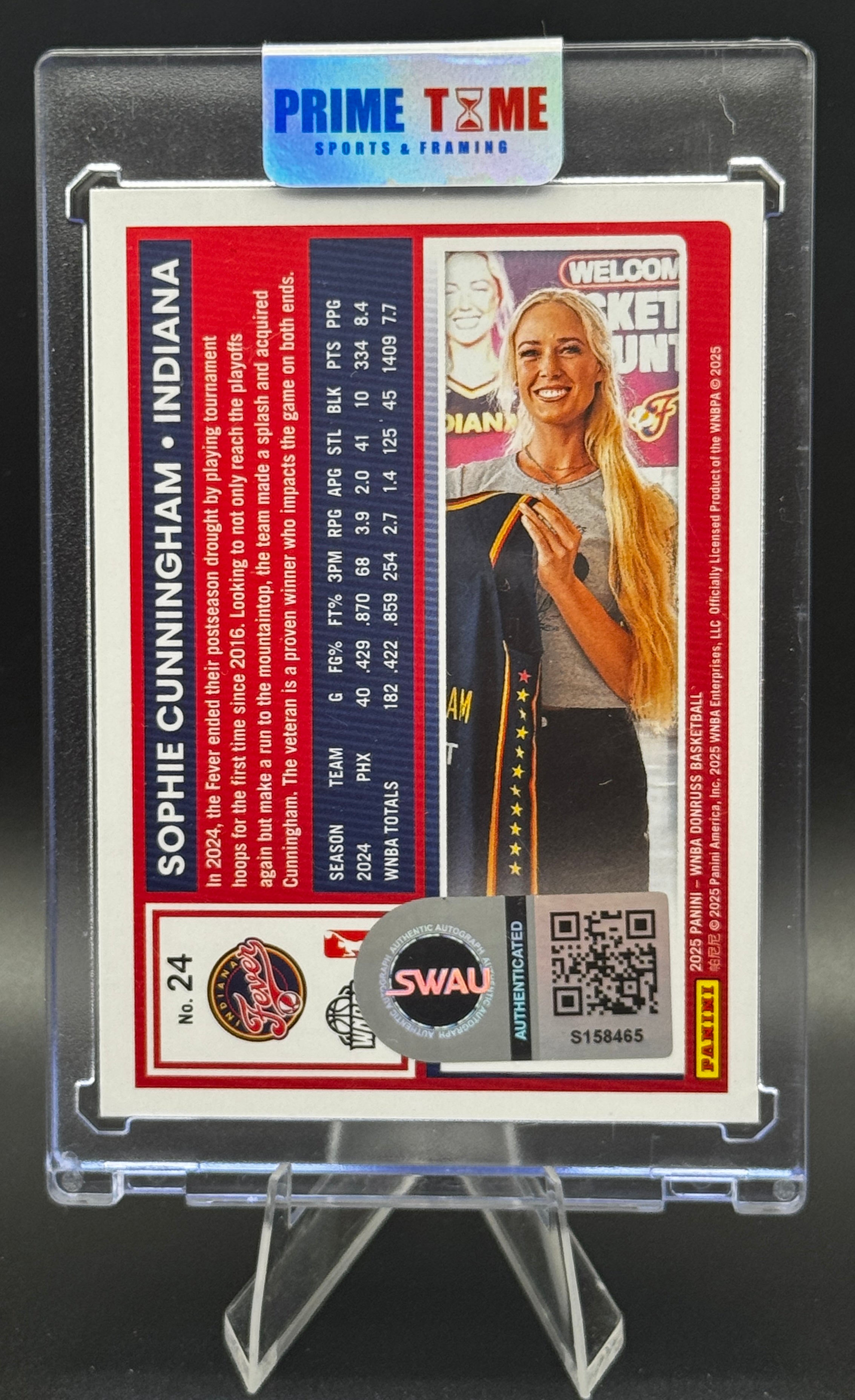 2025 Panini WNBA Donruss Sophie Cunningham Indiana Fever On Card Autograph, SWAU Authenticated