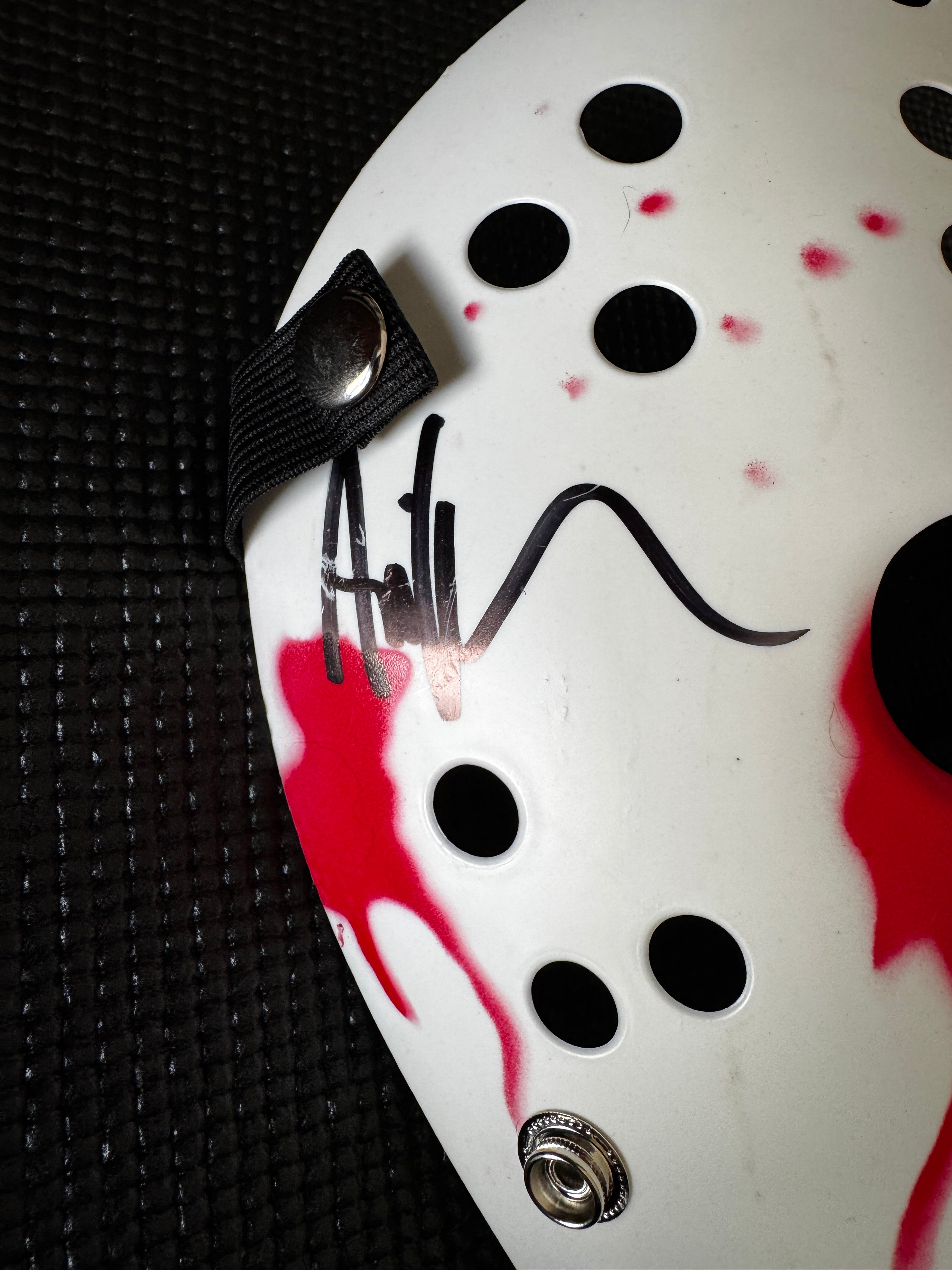 Friday the 13th Jason Mask Autographed by Ari Lehman. Beckett/W  (White Mask with blood, Kill for Mother w/ black ink)
