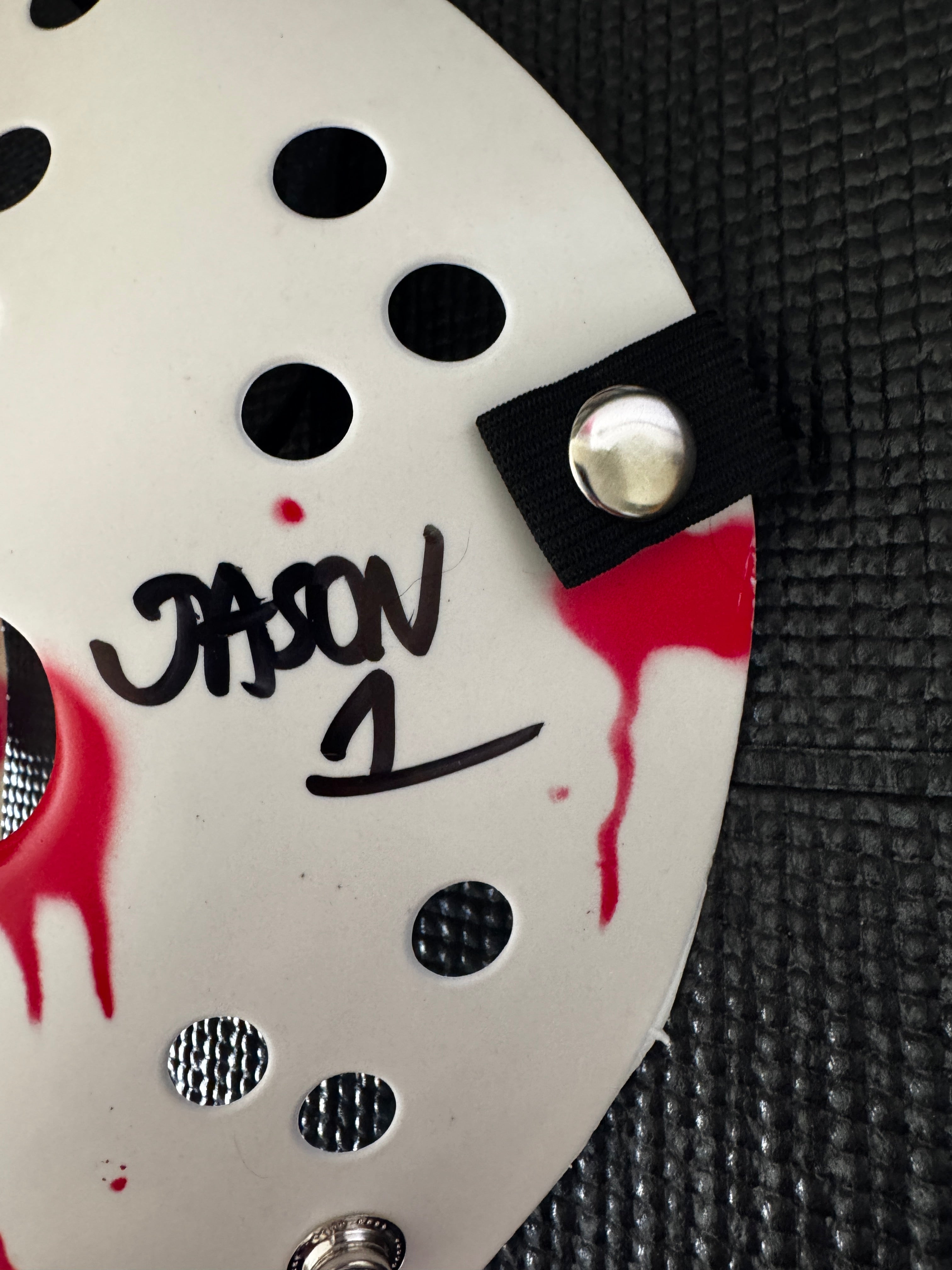 Friday the 13th Jason Mask Autographed by Ari Lehman. Beckett/W  (White Mask with blood, Kill for Mother w/ black ink)