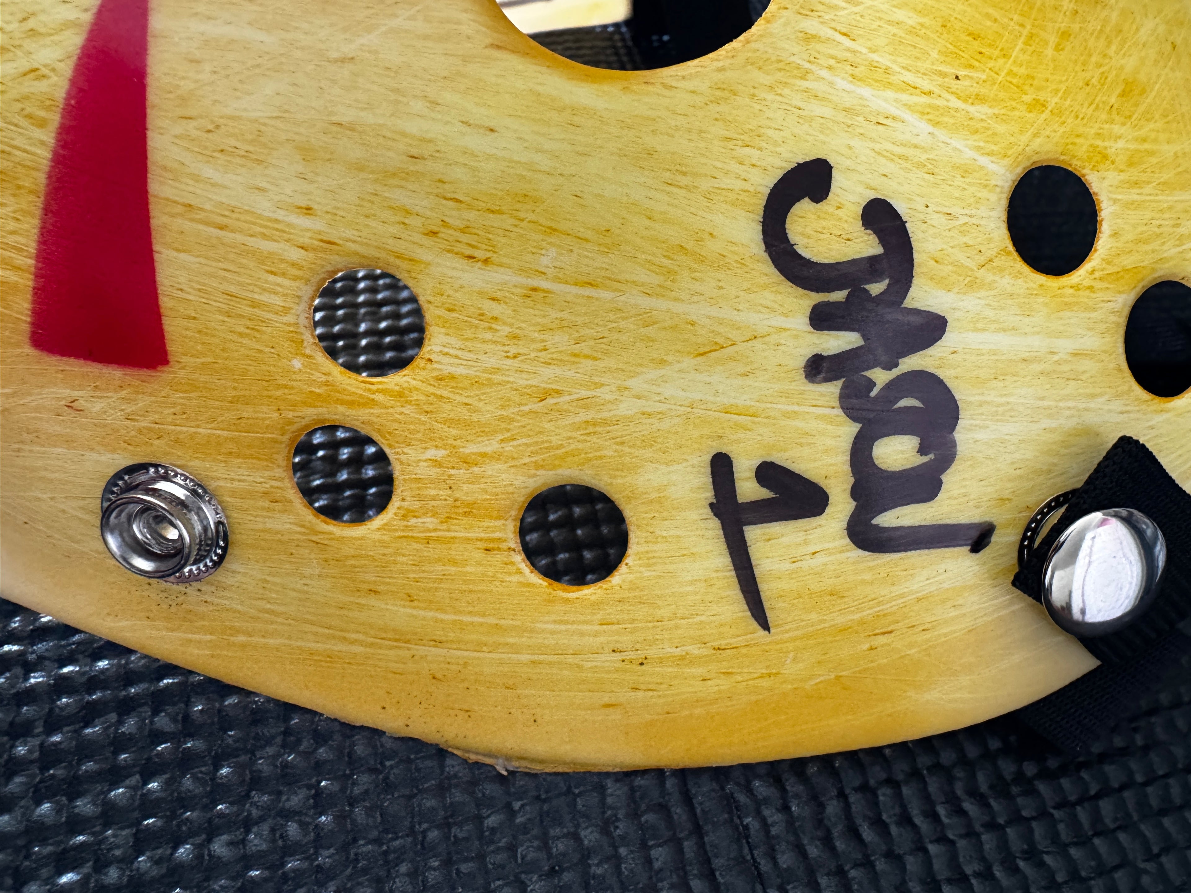 Friday the 13th Jason Mask Autographed by Ari Lehman. Beckett/W  (Yellow Mask, Die Bitch W/ Black Ink)