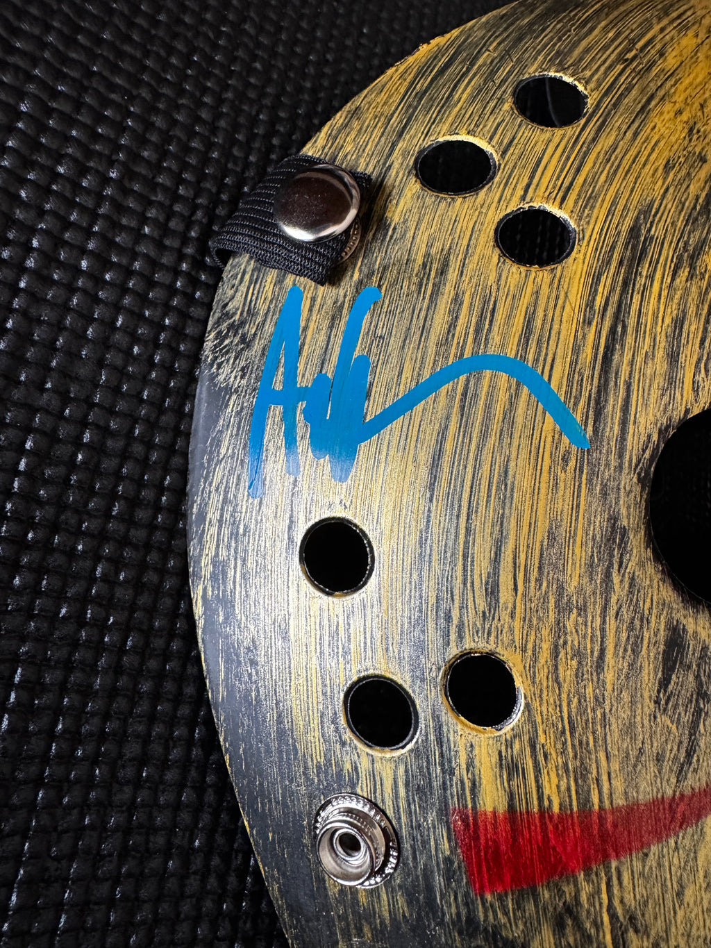 Friday the 13th Jason Mask Autographed by Ari Lehman. Beckett/W  (Gold Mask, I Never Die W/ Blue Ink)