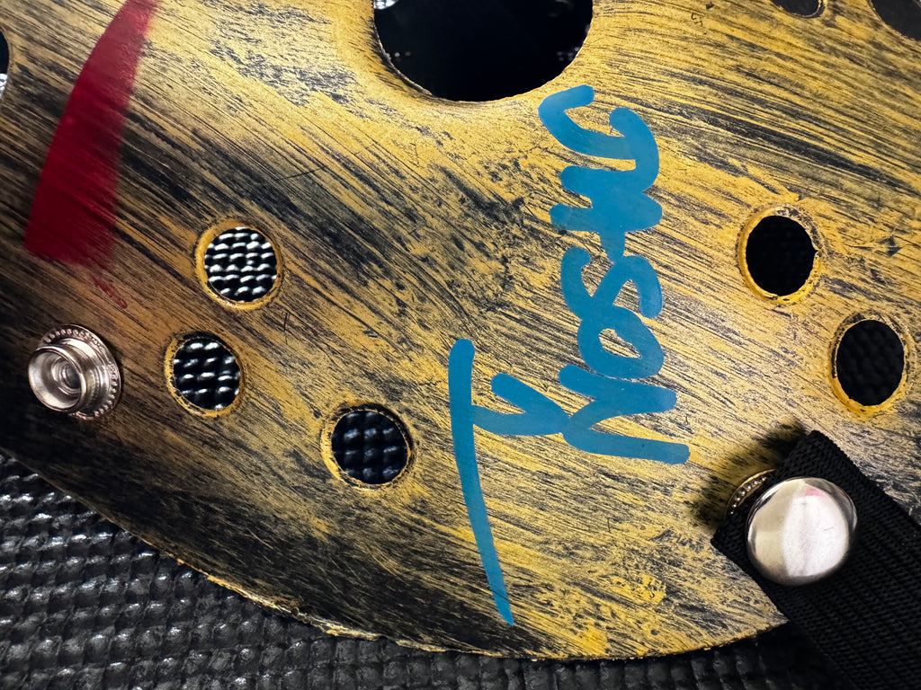 Friday the 13th Jason Mask Autographed by Ari Lehman. Beckett/W  (Gold Mask, I Never Die W/ Blue Ink)