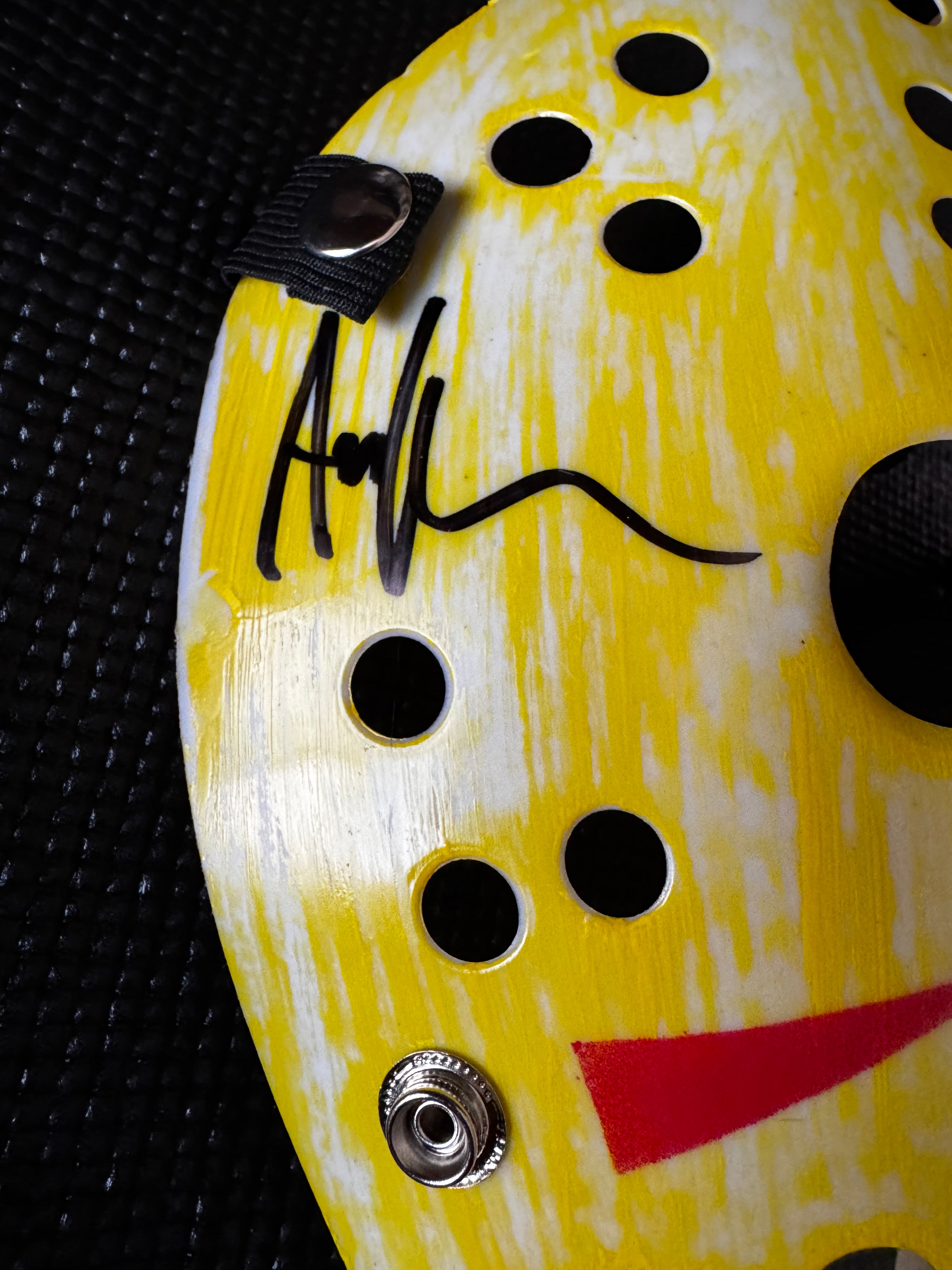 Friday the 13th Jason Mask Autographed by Ari Lehman. Beckett/W  (Yellow Mask, All Lives Splatter/ Black Ink)