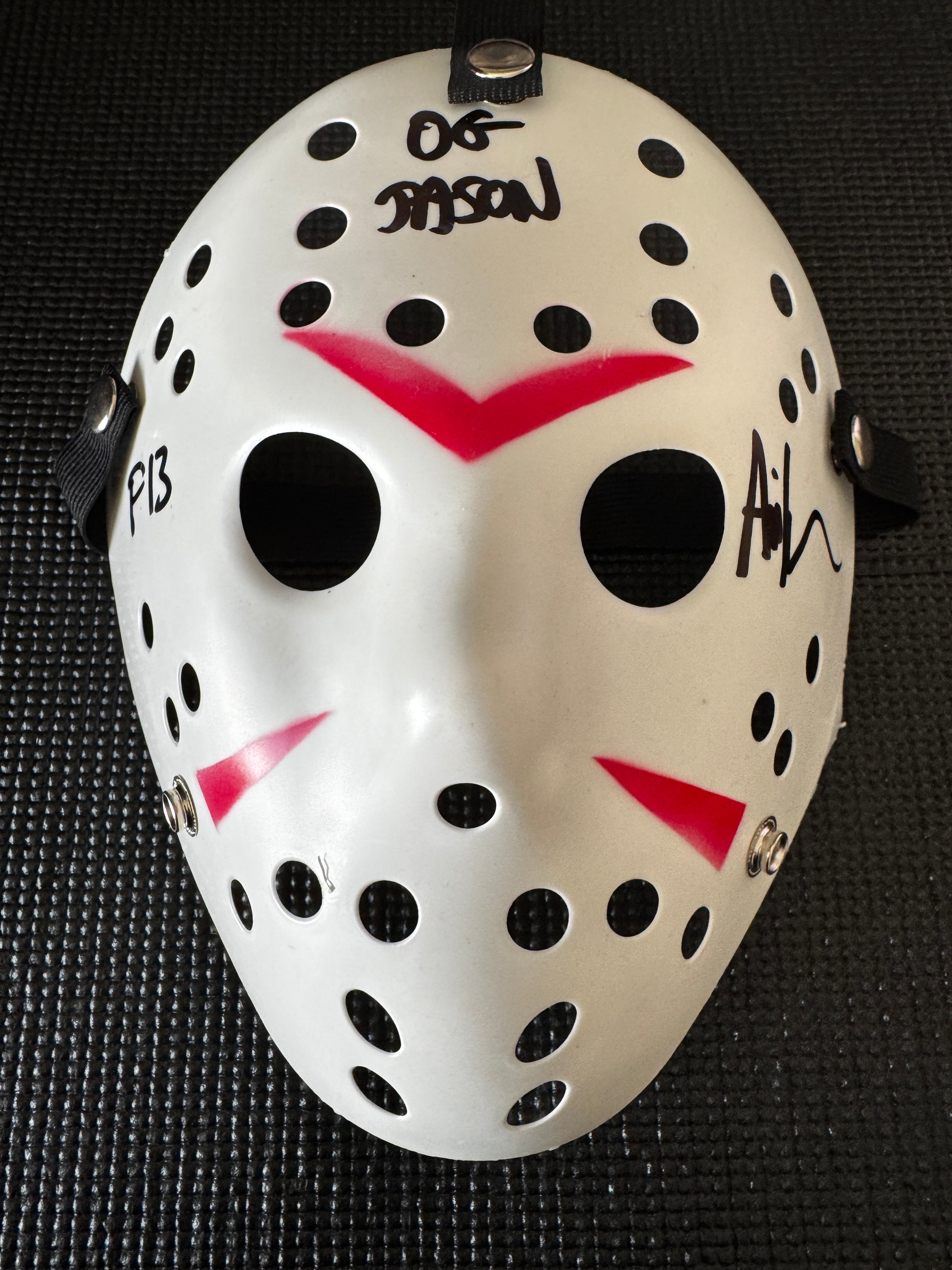 Friday the 13th Jason Mask Autographed by Ari Lehman. Beckett/W  (White Mask, OG Jason/ Black Ink)