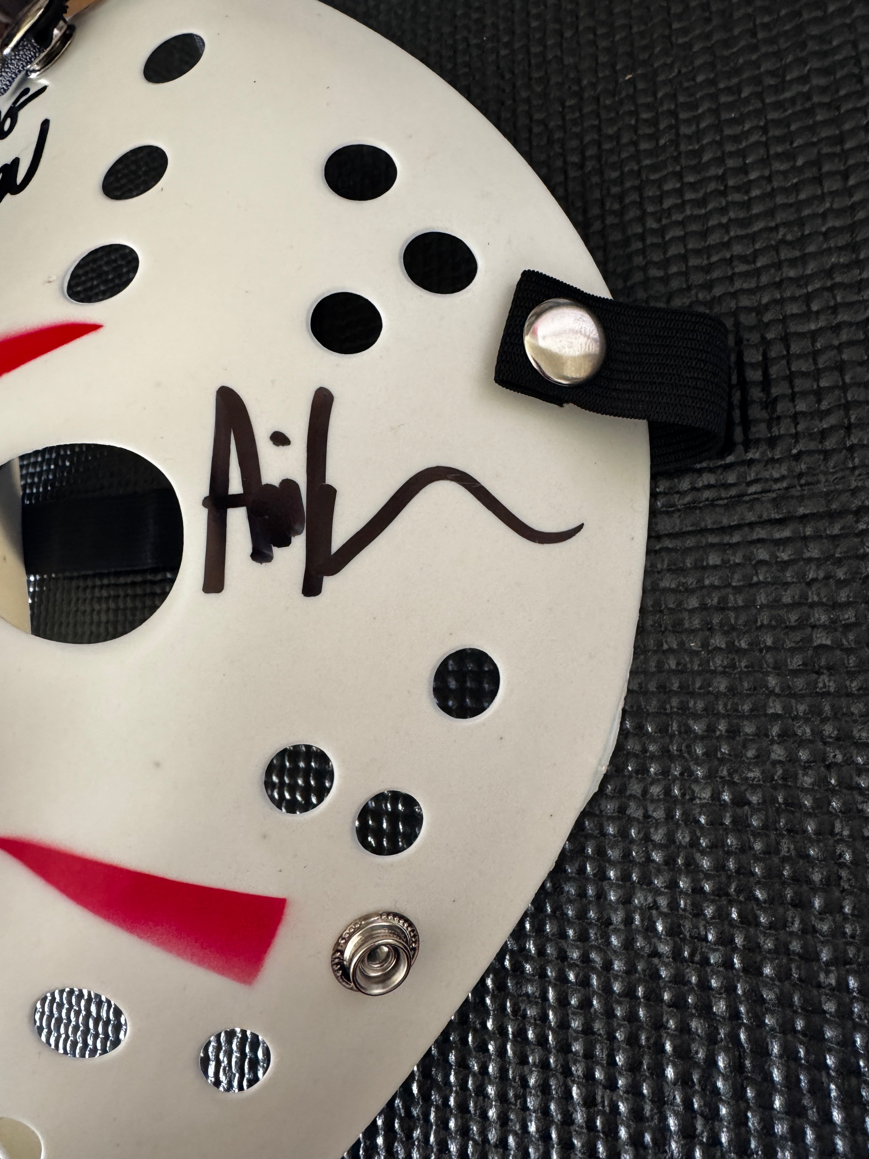 Friday the 13th Jason Mask Autographed by Ari Lehman. Beckett/W  (White Mask, OG Jason/ Black Ink)