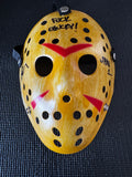 Friday the 13th Jason Mask Autographed by Ari Lehman. Beckett/W  (Yellow Mask, Fuck Chucky/ Black Ink)