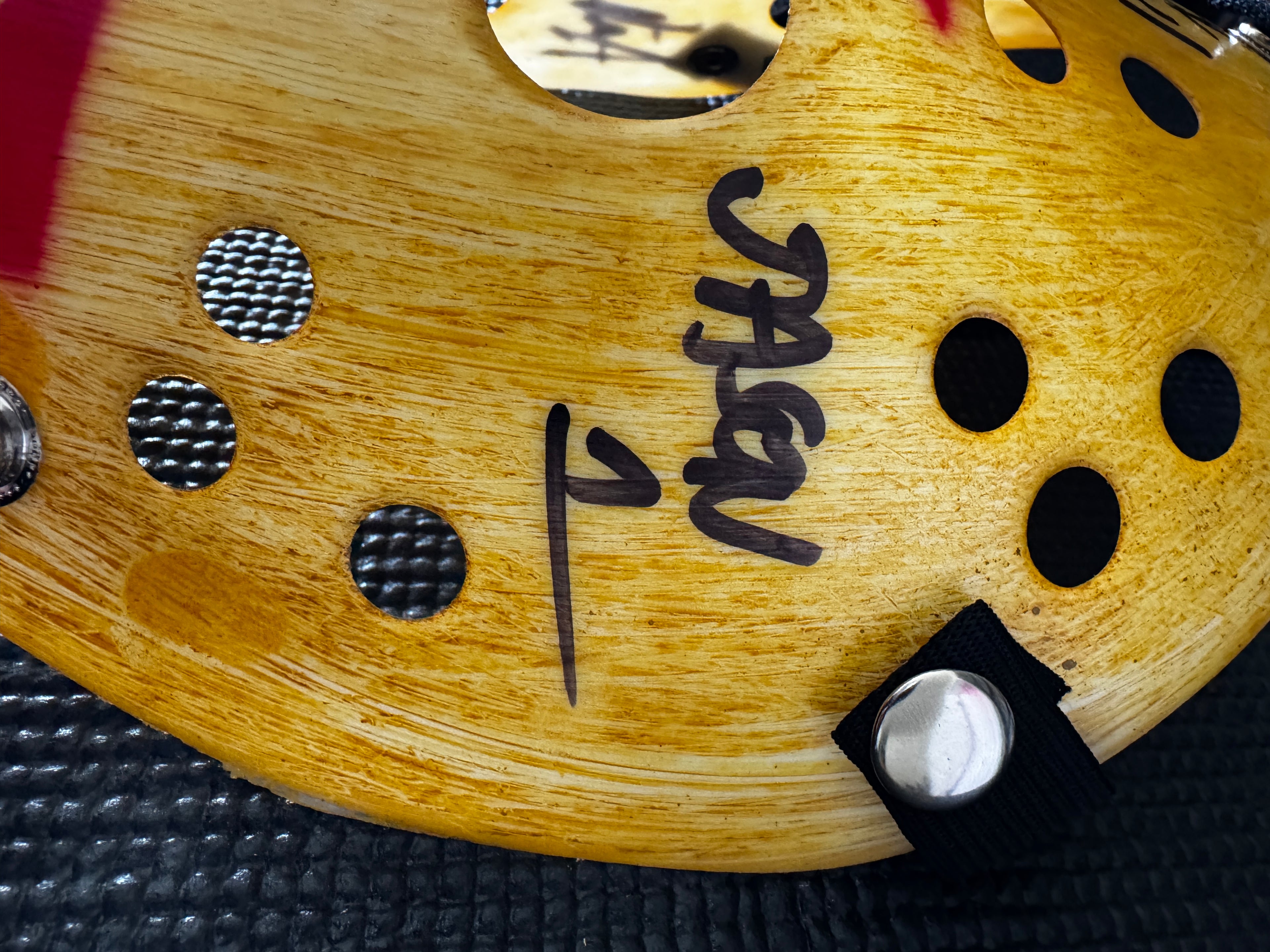 Friday the 13th Jason Mask Autographed by Ari Lehman. Beckett/W  (Yellow Mask, Fuck Chucky/ Black Ink)