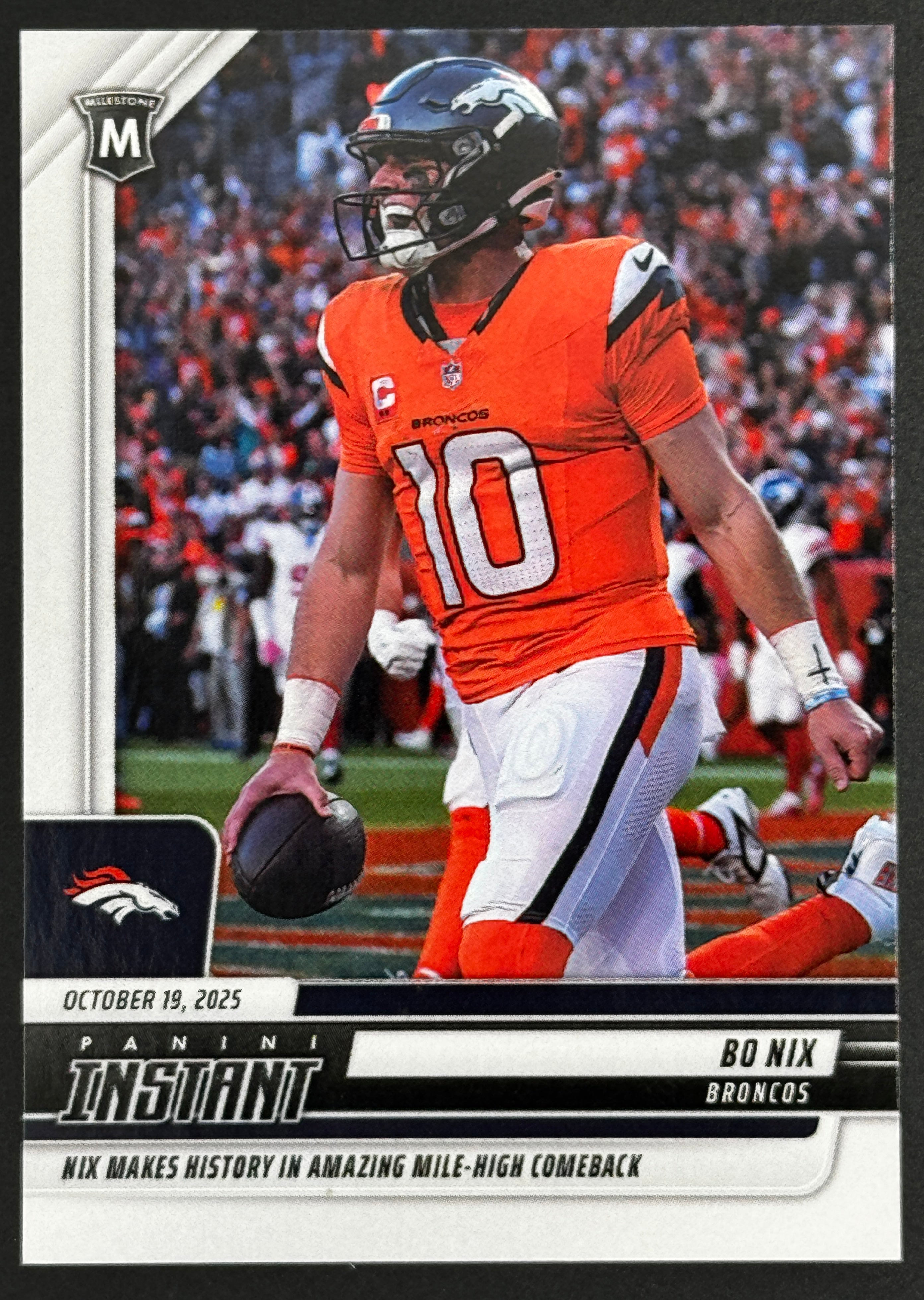 2025 Panini Instant Mile High Comeback Bo Nix Denver Broncos #167 # 1/212 (Book End)