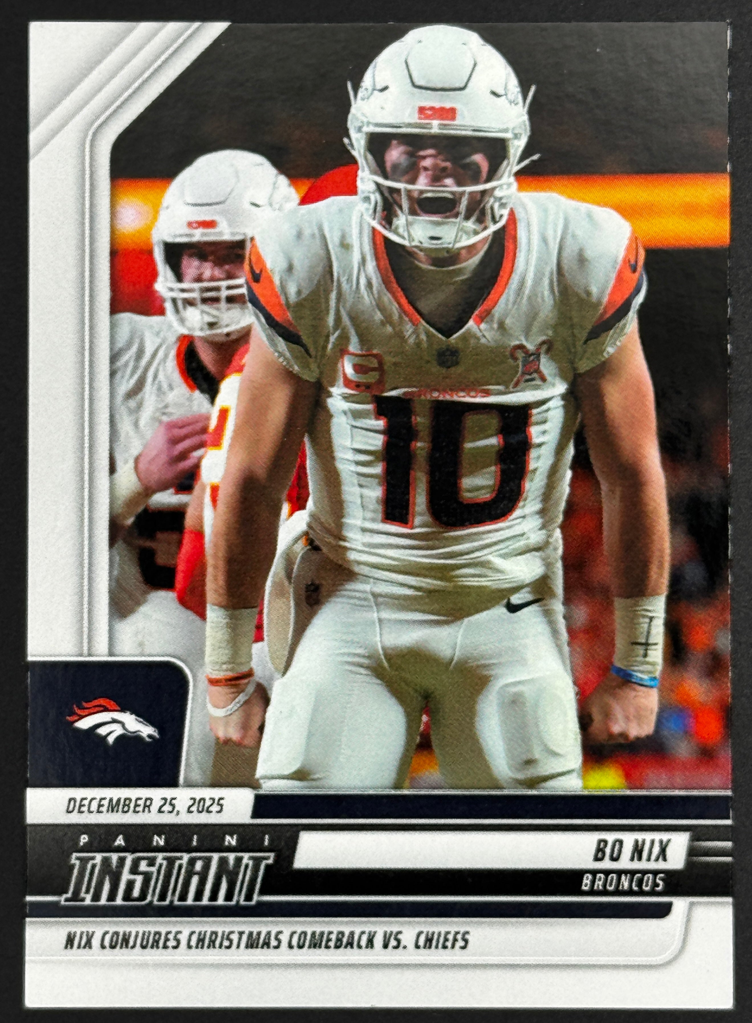2025 Panini Instant Xmas Comeback Bo Nix Denver Broncos #375, #1/141 (Book End)