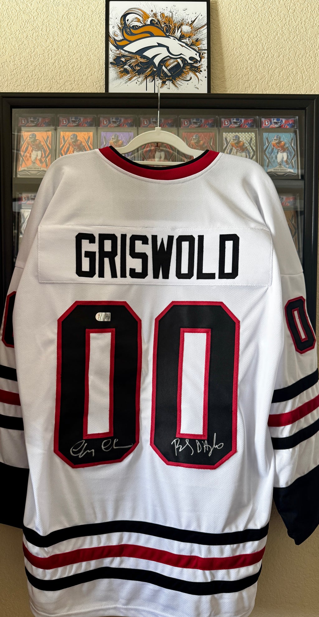 Chevy Chase & Beverly D'Angelo Dual Autographed *Custom* Griswold Blackhawks-Style #00 Jersey – COA