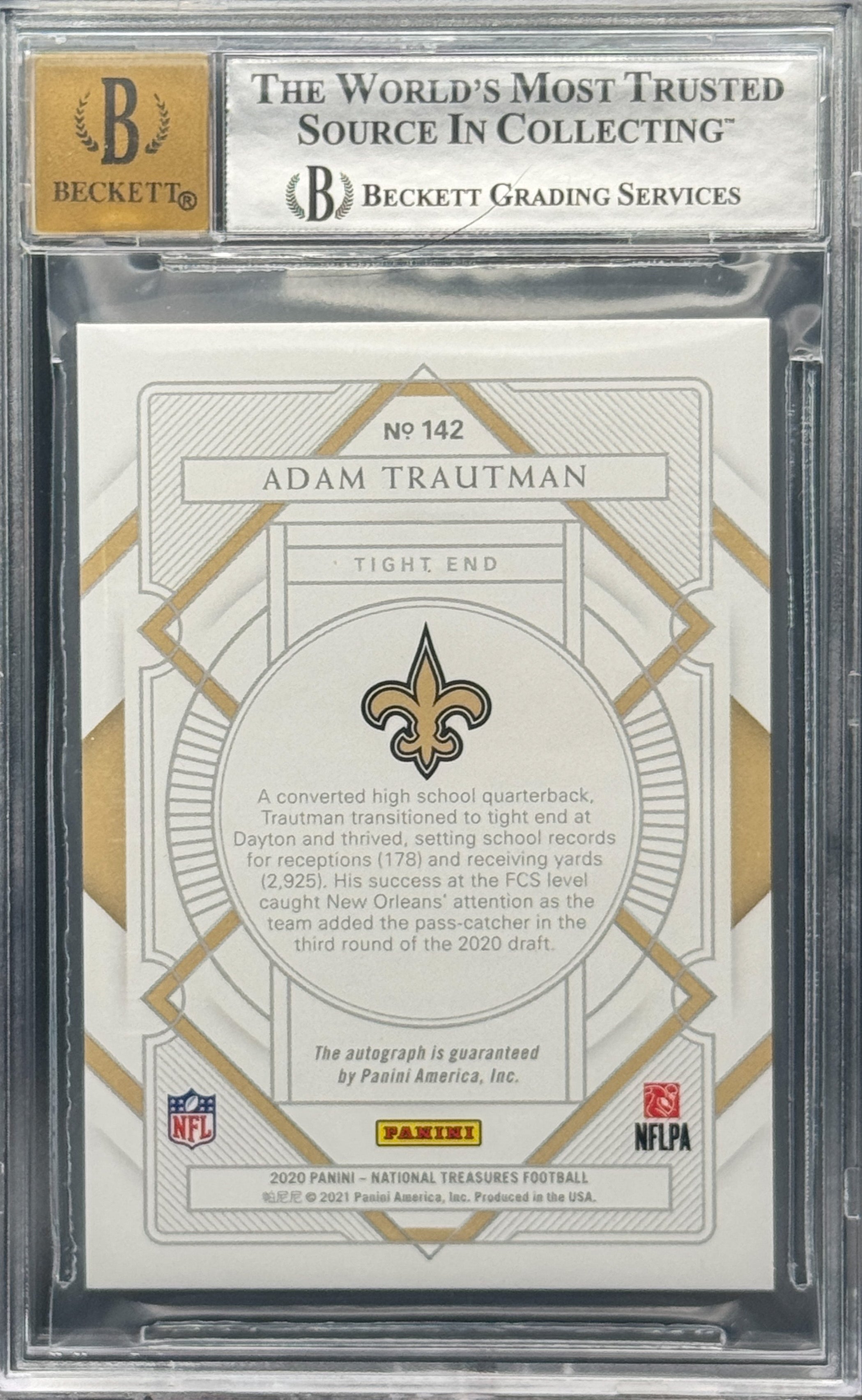 2020 National Treasures Rookie Auto Gold #19/35 Adam Trautman BGS 9 Auto 10