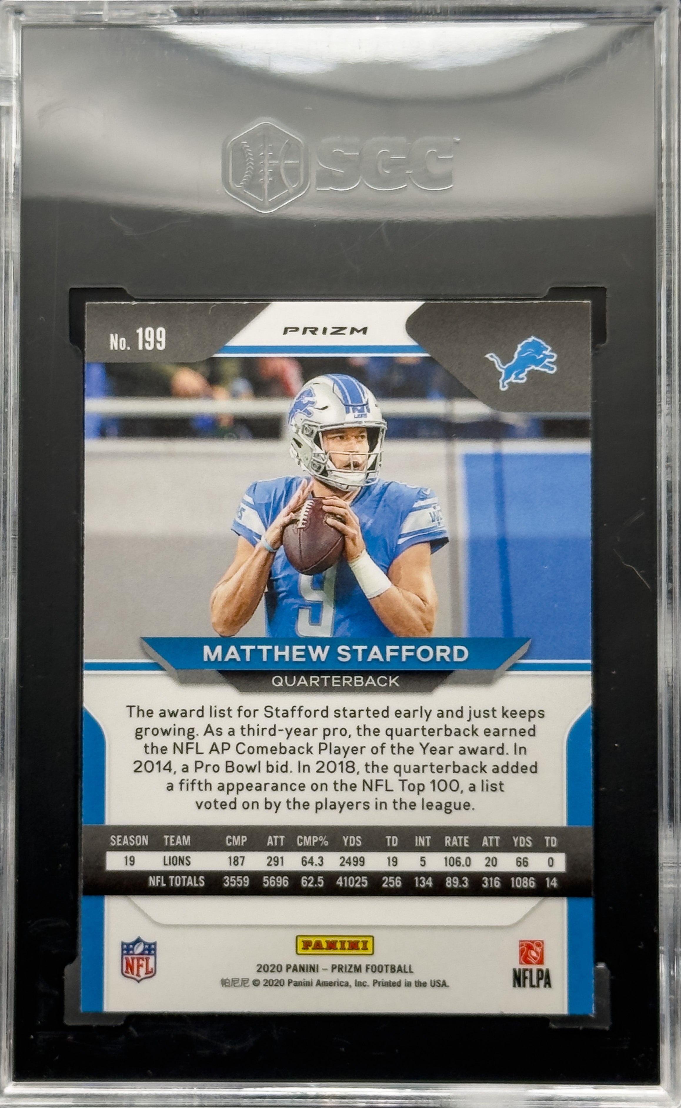 2020 Panini Prizm #199 Matthew Stafford Red Ice Prizm SGC 8.5