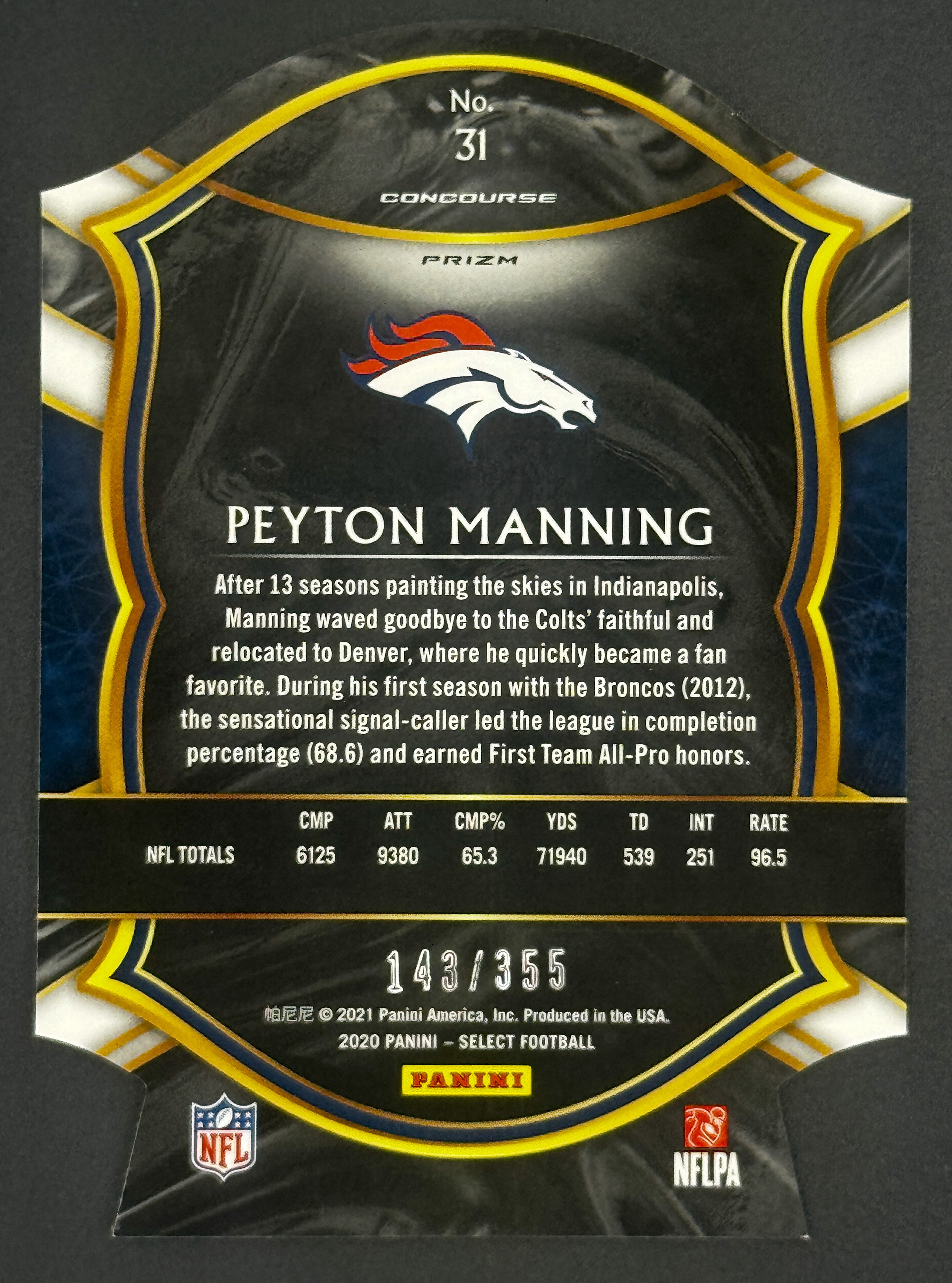 2020 Panini Select Peyton Manning Die-Cut #31 Starter Set