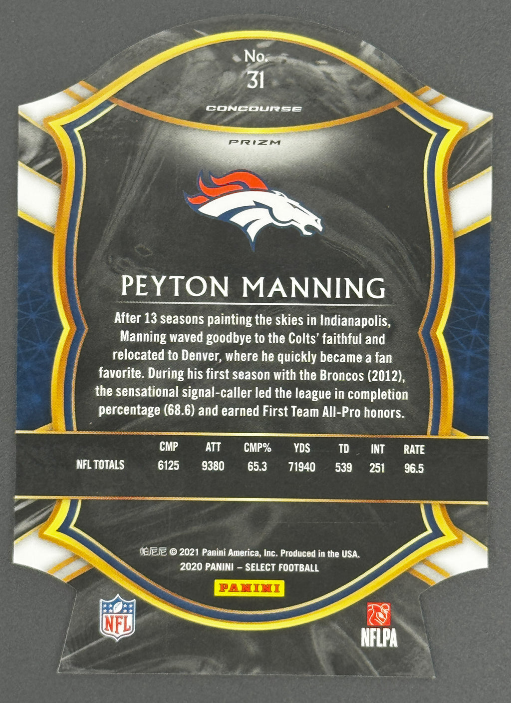 2020 Panini Select Peyton Manning Die-Cut #31 Starter Set