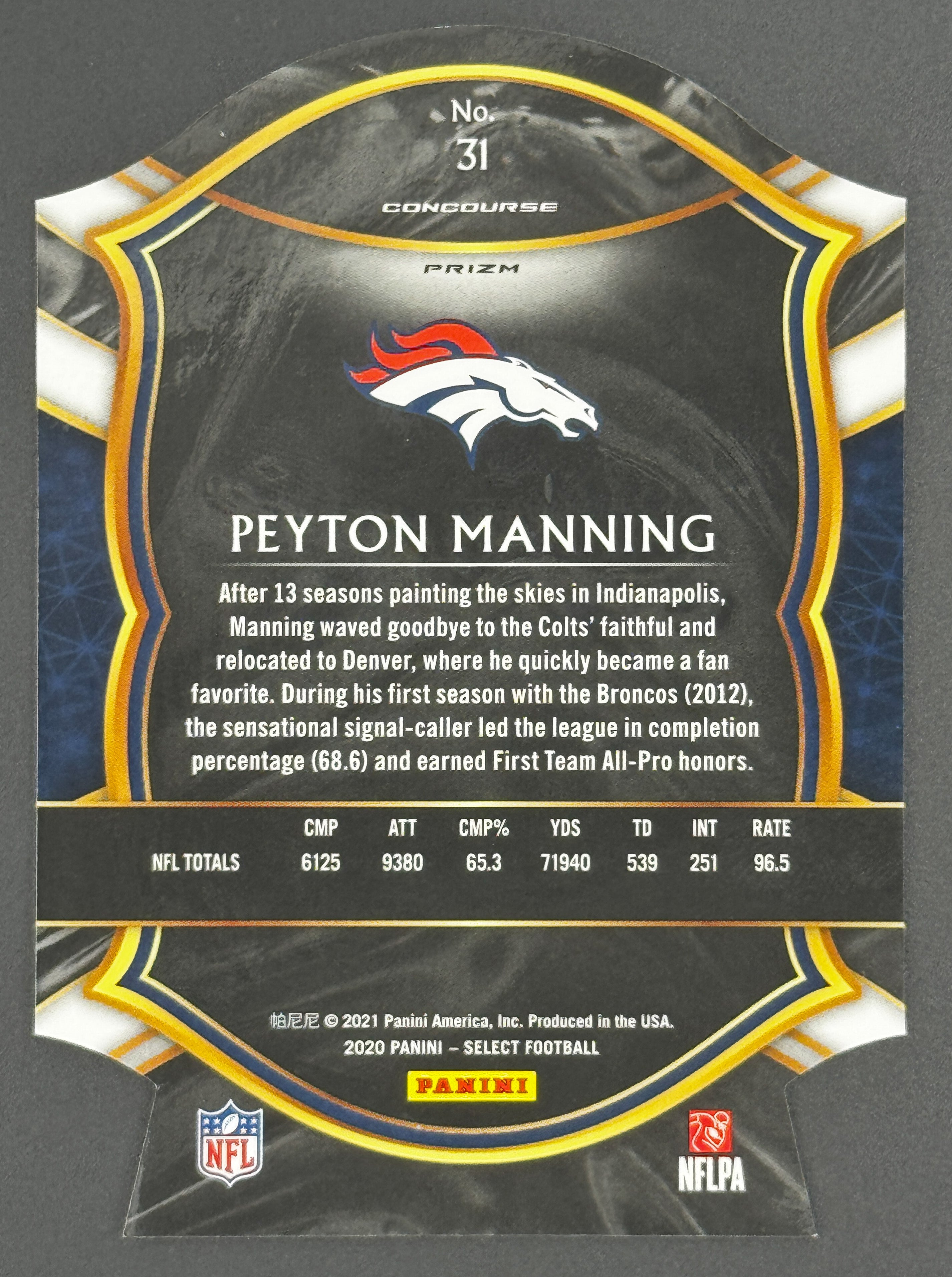 2020 Panini Select Peyton Manning Die-Cut #31 Starter Set