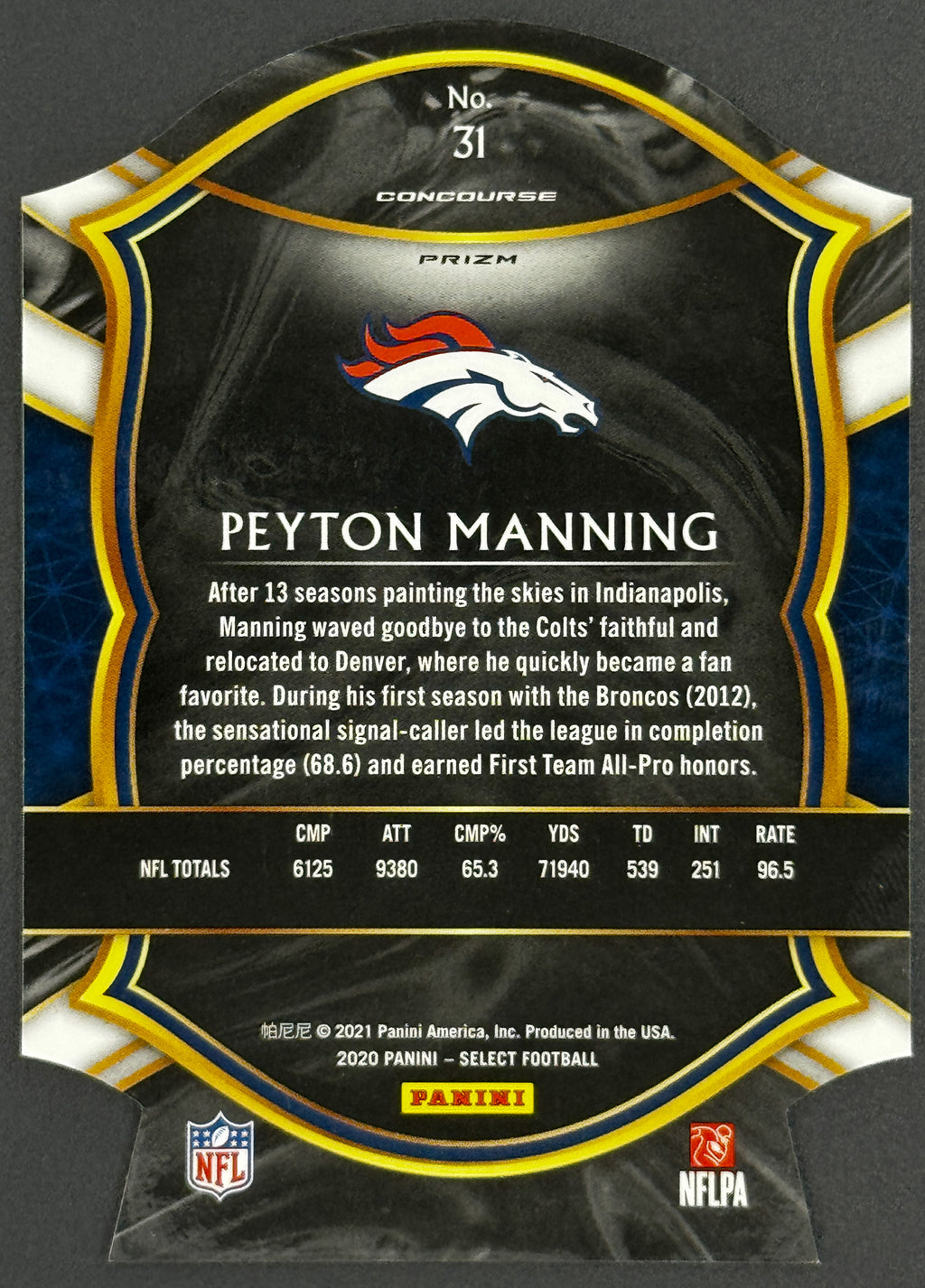 2020 Panini Select Peyton Manning Die-Cut #31 Starter Set