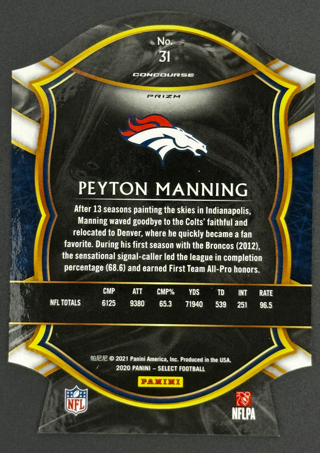 2020 Panini Select Peyton Manning Die-Cut #31 Starter Set