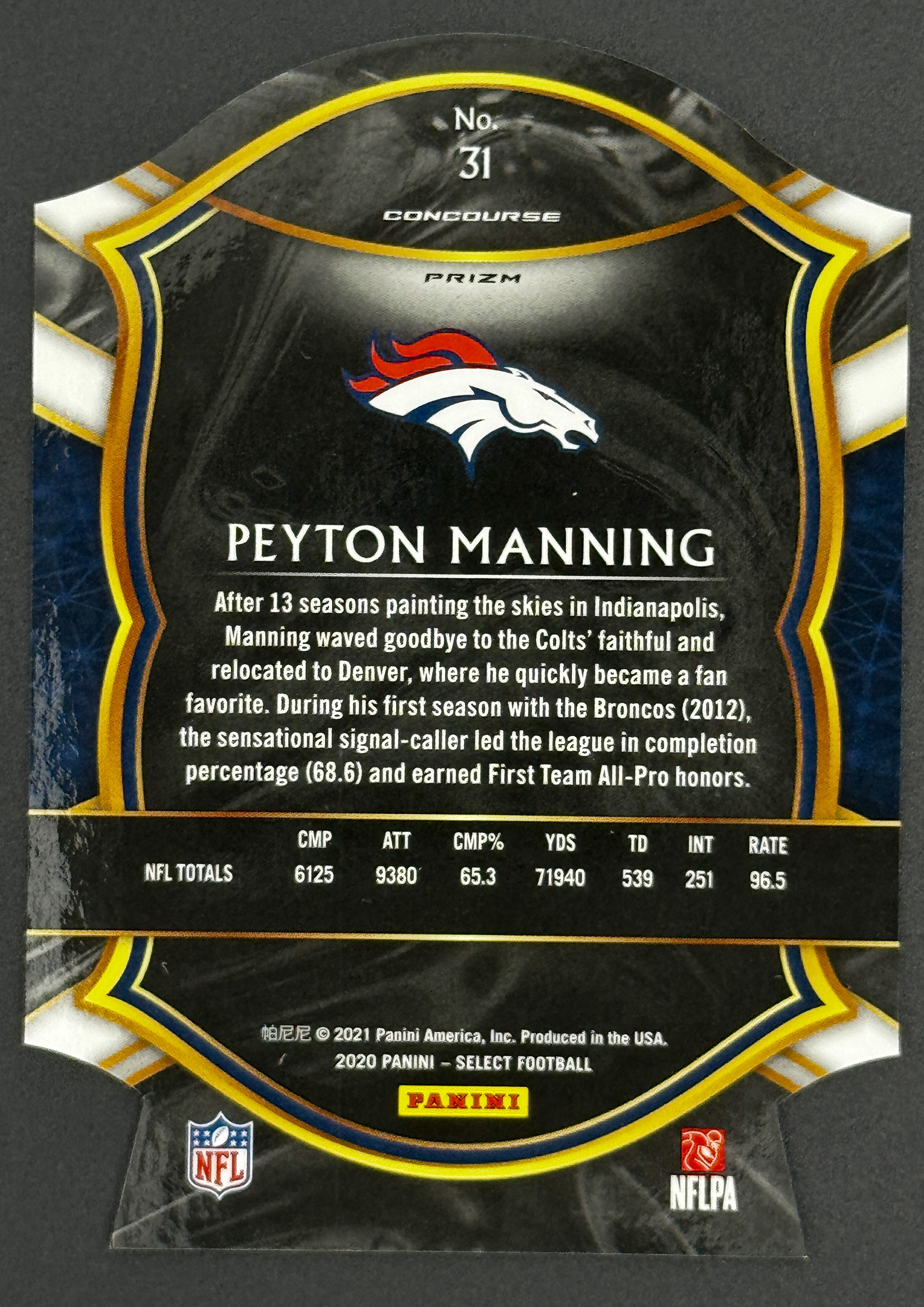 2020 Panini Select Peyton Manning Die-Cut #31 Starter Set