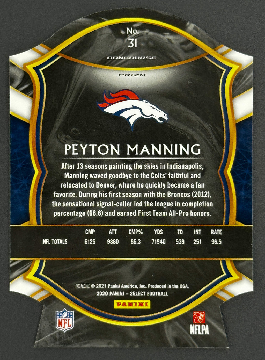 2020 Panini Select Peyton Manning Die-Cut #31 Starter Set