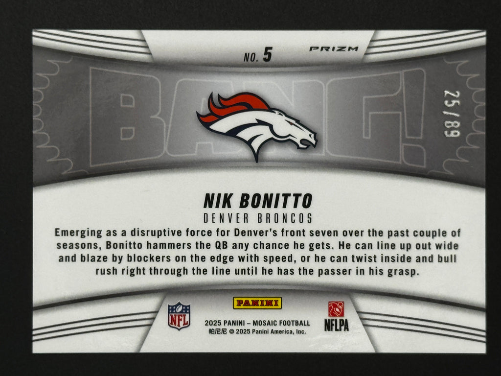 2025 Panini Mosaic BANG! #5 Nik Bonitto – Complete 9-Card Parallel Rainbow Set