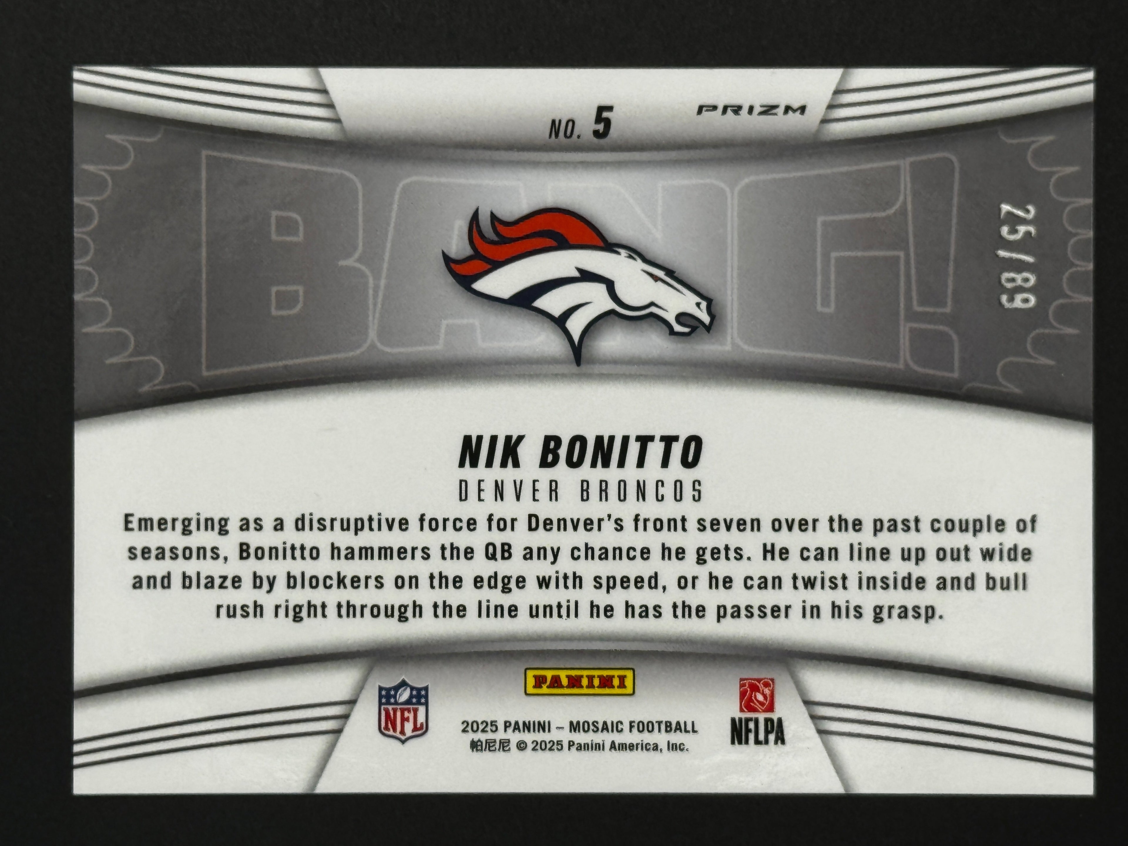 2025 Panini Mosaic BANG! #5 Nik Bonitto – Complete 9-Card Parallel Rainbow Set