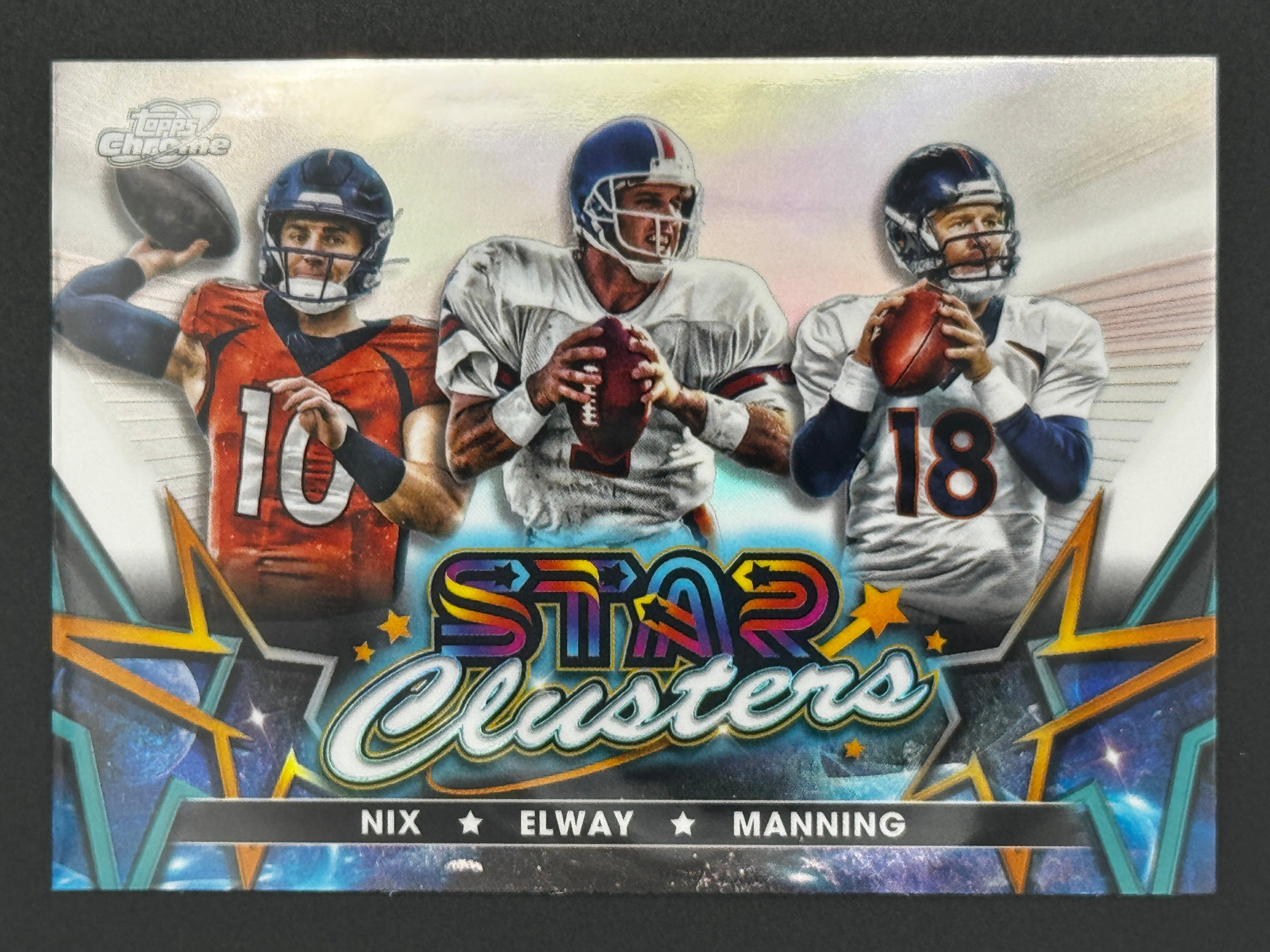 2024 Topps Chrome Cosmic #SCL-2 Peyton Manning John Elway Bo Nix Star Clusters