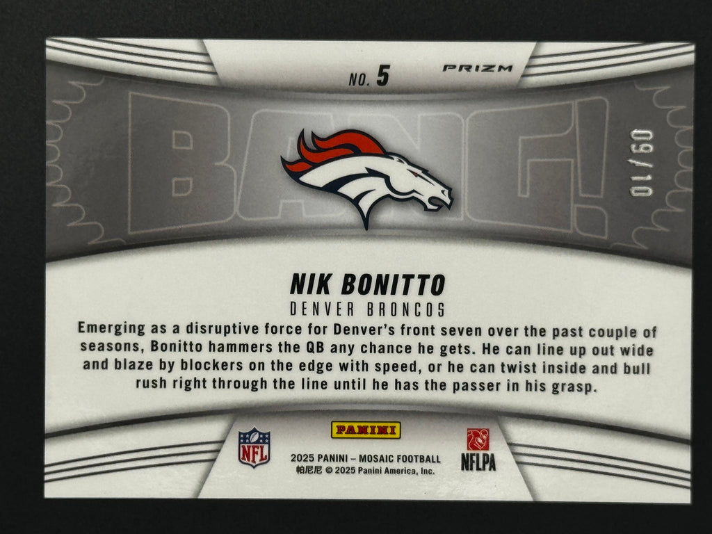 2025 Panini Mosaic BANG! #5 Nik Bonitto – Complete 9-Card Parallel Rainbow Set